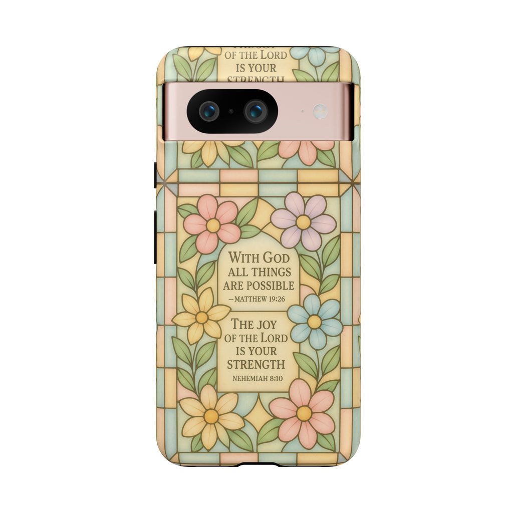 Pastel Stained Glass Bible Verse Phone Case Christian Affirmation Cover, Soft Geometric Design, iPhone Samsung Google, Faith Gift for Her Bible Verse or Affirmation | Protective, Inspirational Gift for Christians