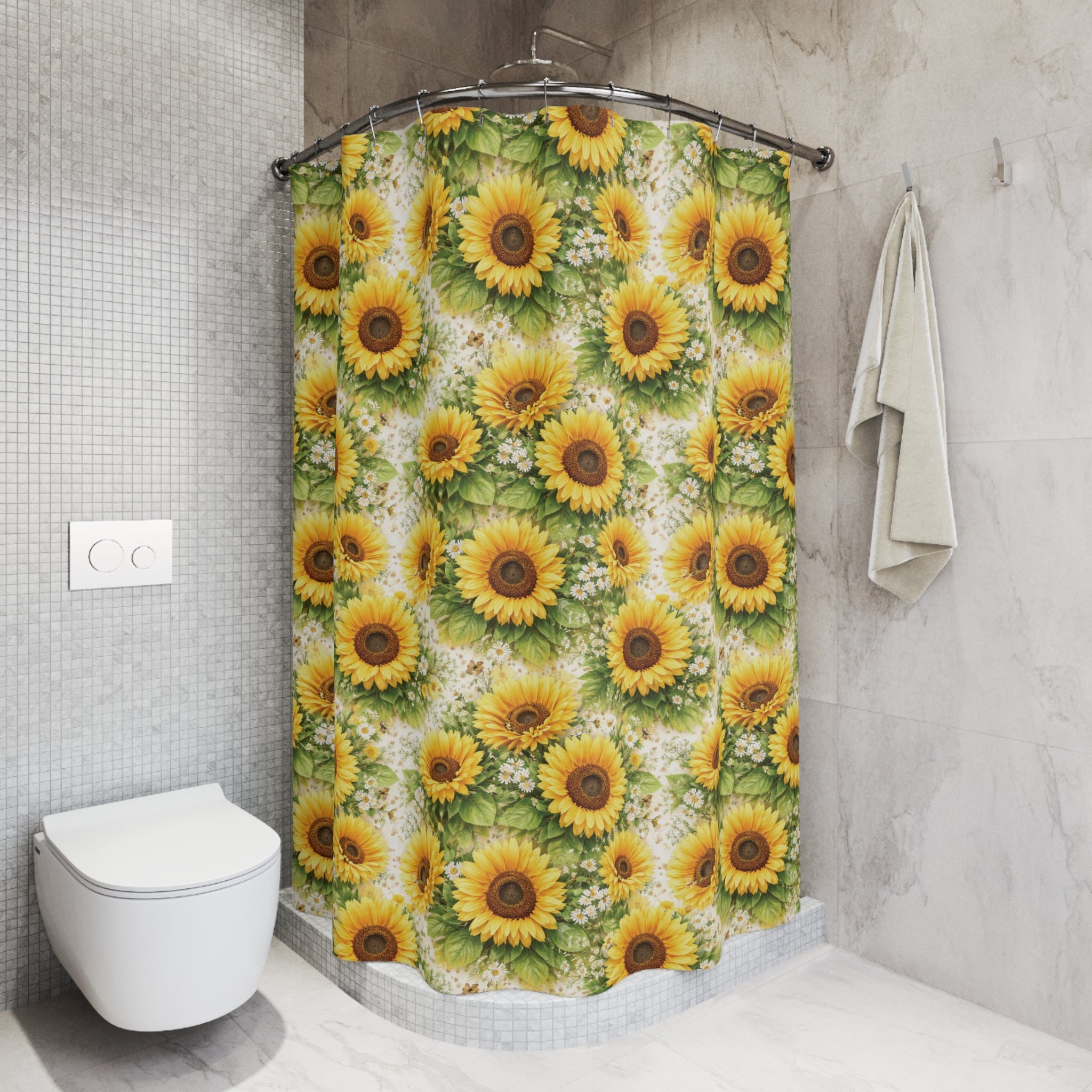 Sunny SunFlowers Shower Curtain — Bright Sunflower Bathroom Decor New House