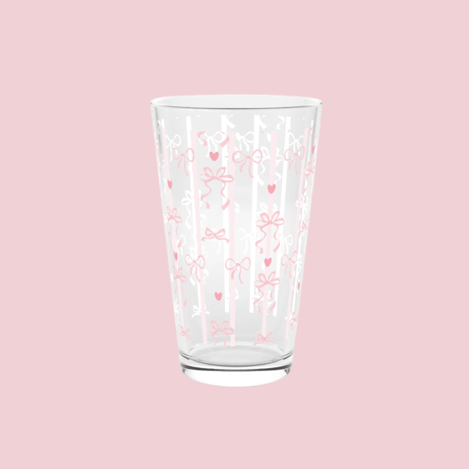 Pint Glass, Pink Bows & Ribbons, Cute Aesthetic Drinkware, Girly Gift, Elegant Glassware, Feminine Decor, Stylish Beverage Glass, Handwash Only 16 oz