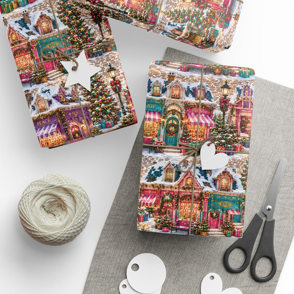 Christmas Village Wrapping Paper Roll  Festive Holiday Gift Wrap