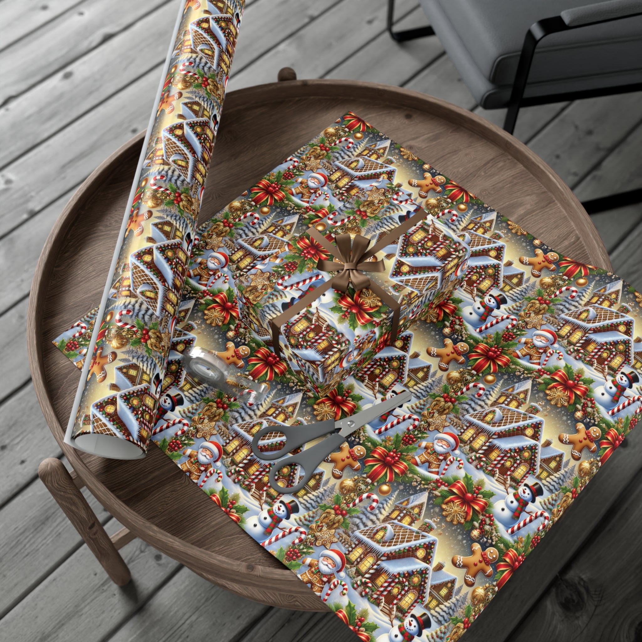 Gingerbread House & Snowman Christmas Wrapping Paper Festive Holiday Gift Wrap with Vibrant Perfect for Christmas Presents and Seasonal Decor - MRSBYVALLE