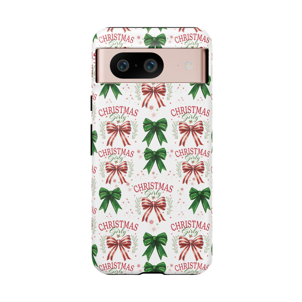 Girly Christmas Coquette Bows Pastel Phone Case for iPhone 17 16 15 23 Samsung, and Pixel | Stylish Protective Cover Gift for Her Perfect for Floral Lover