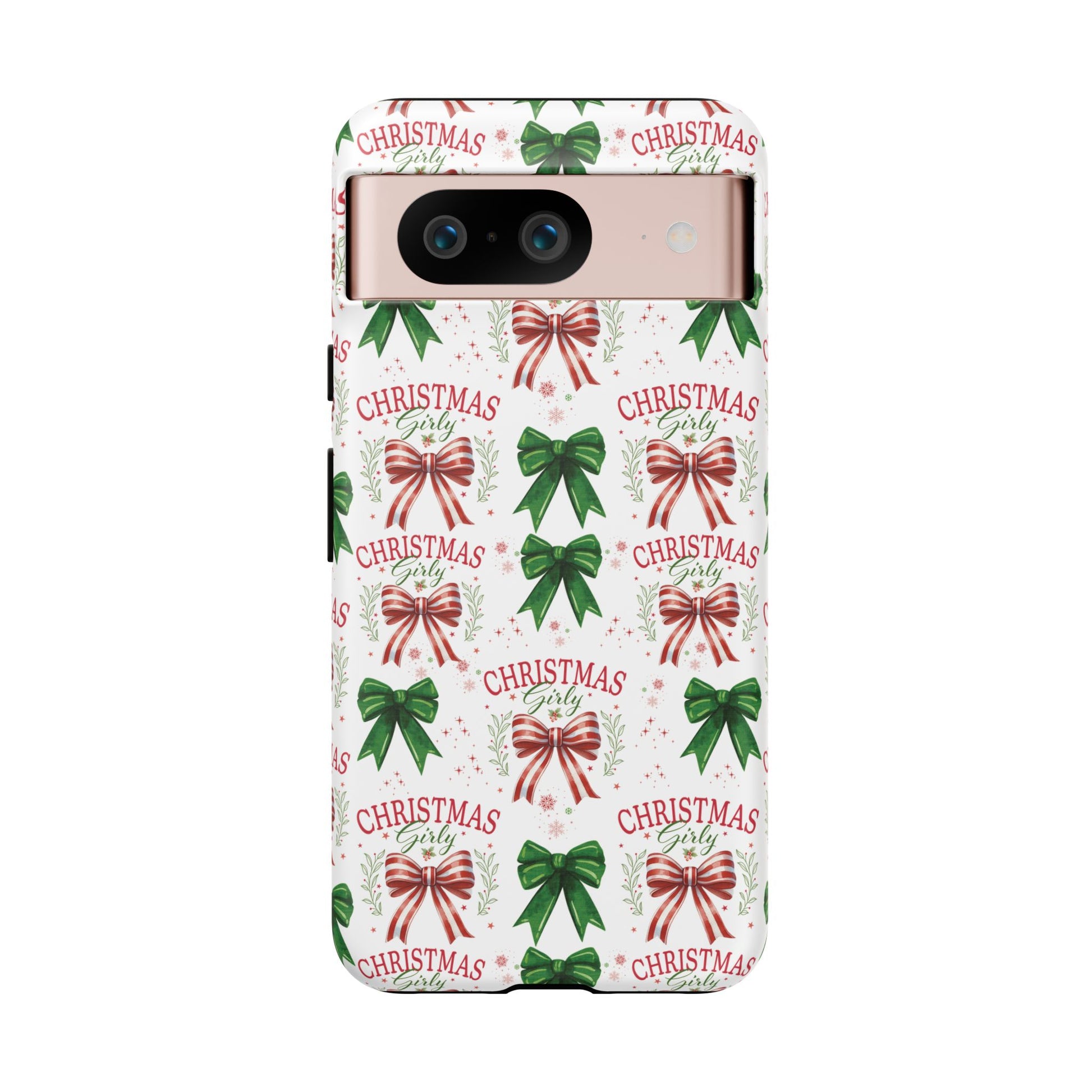 Girly Christmas Coquette Bows Pastel Phone Case for iPhone 17 16 15 23 Samsung, and Pixel | Stylish Protective Cover Gift for Her Perfect for Floral Lover