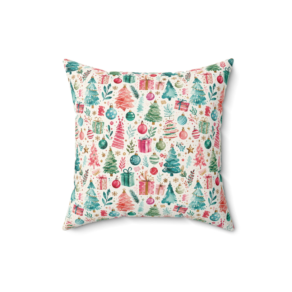Christmas Trees & Ornaments Holiday Throw Pillow Fun Watercolors