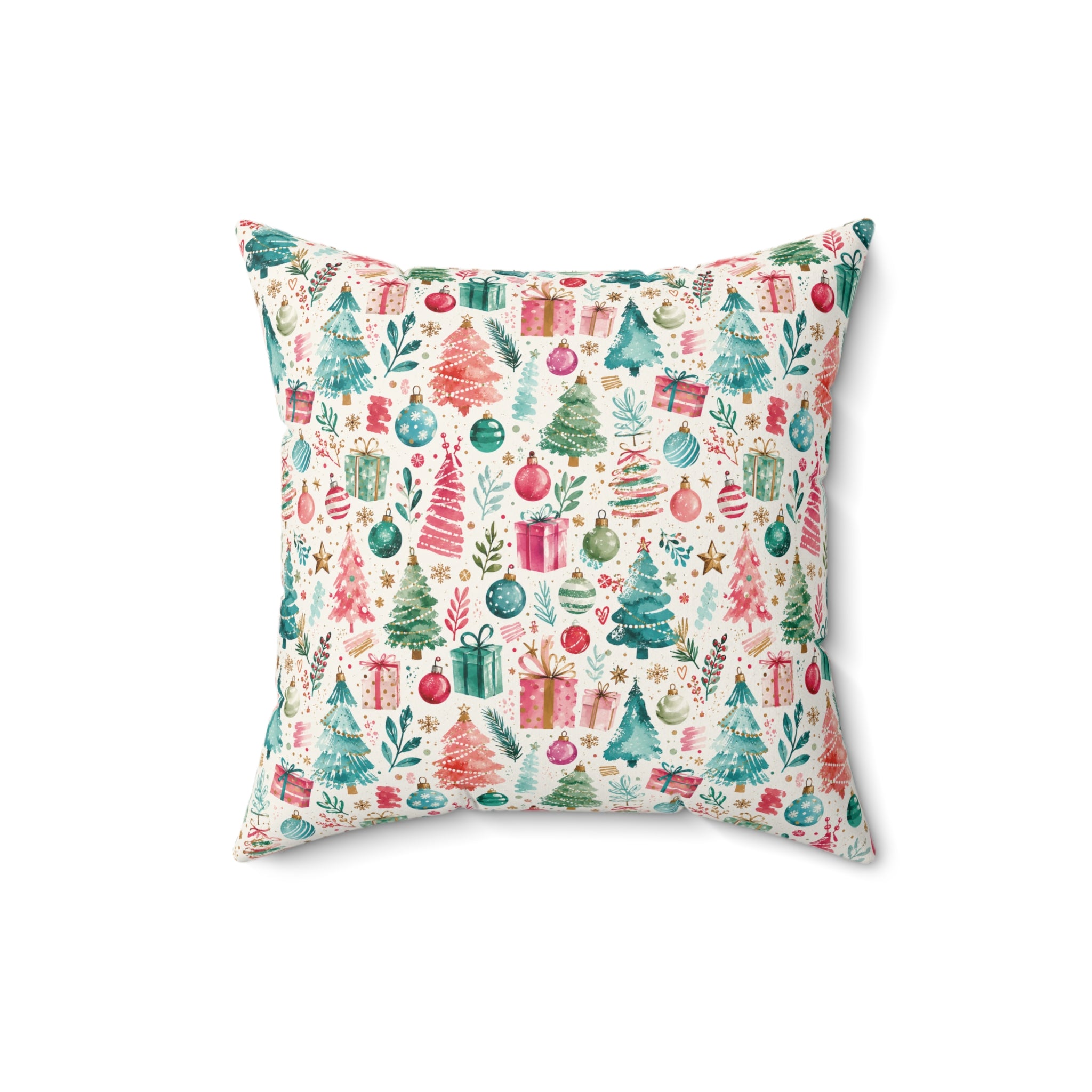 Christmas Trees & Ornaments Holiday Throw Pillow Fun Watercolors
