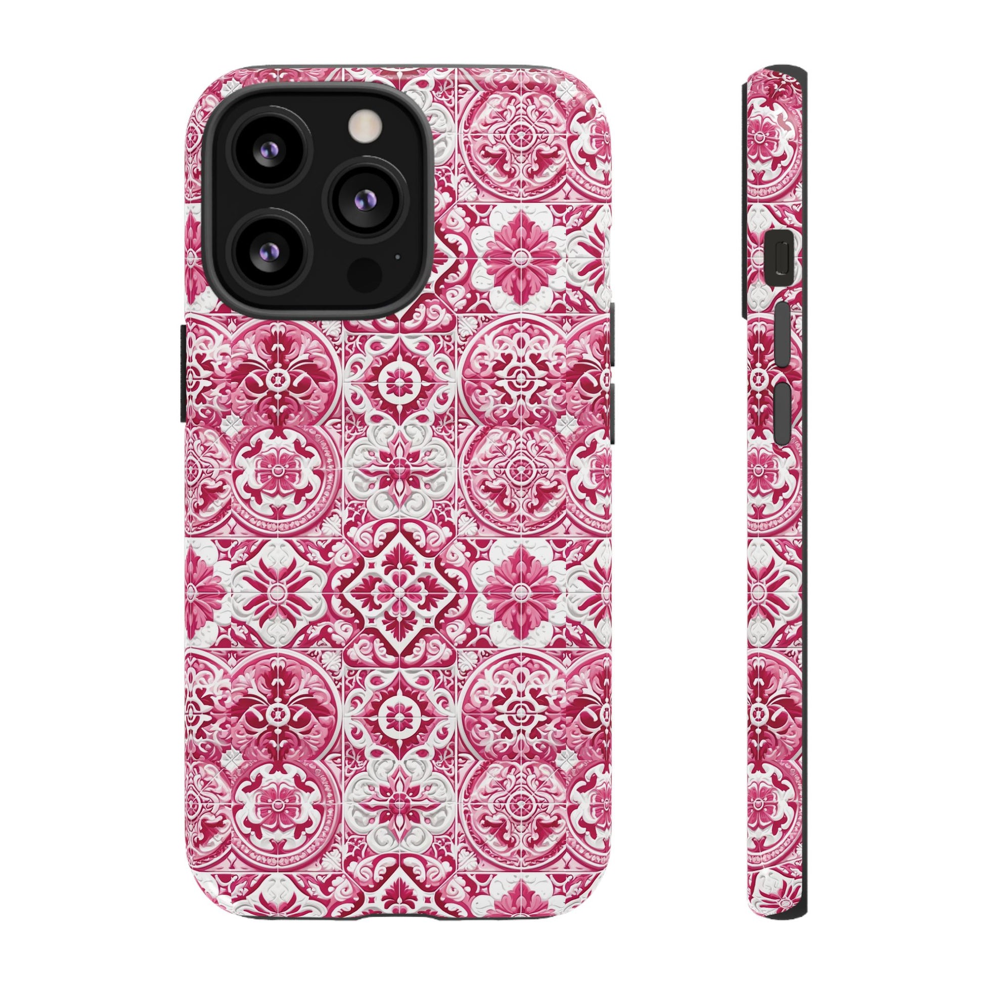 Pink and White Mediterranean Tile Design Phone Case - Stylish, Protective Cover for All Models Gift for Mom Accessory Gift for Her