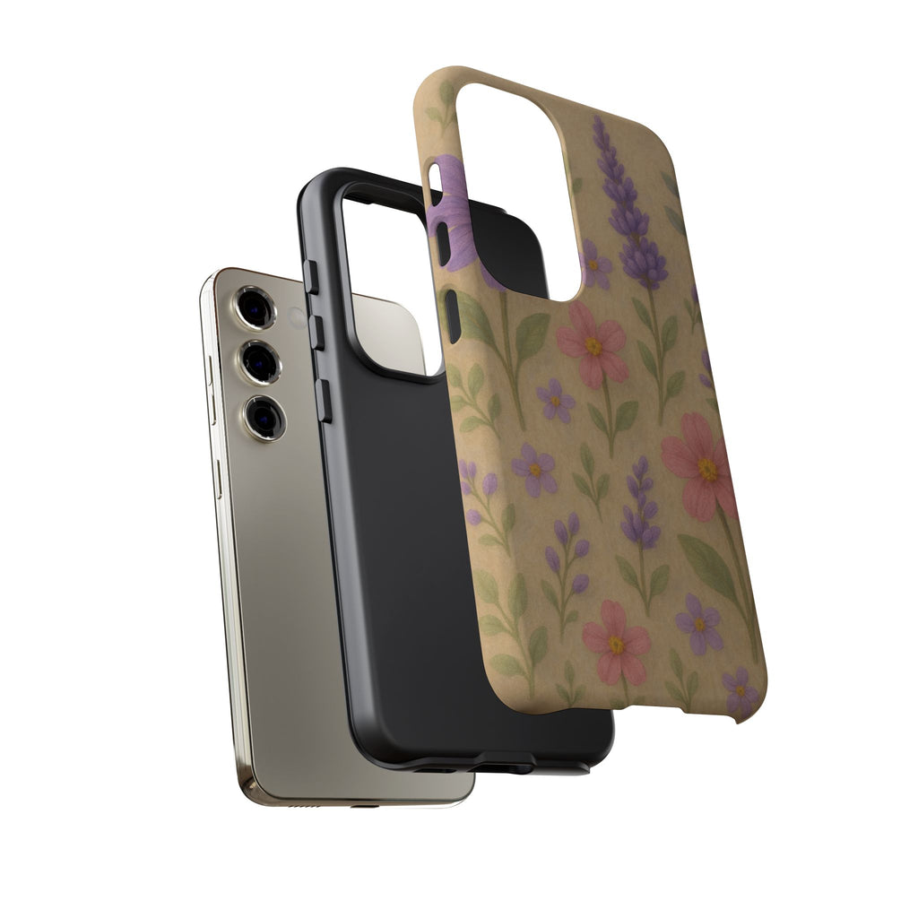 3D Illusion Wildflower Phone Case Cute Pastel Floral Design in Lavender, Pink, Mint Green – Aesthetic Protective Case for iPhone and  Android