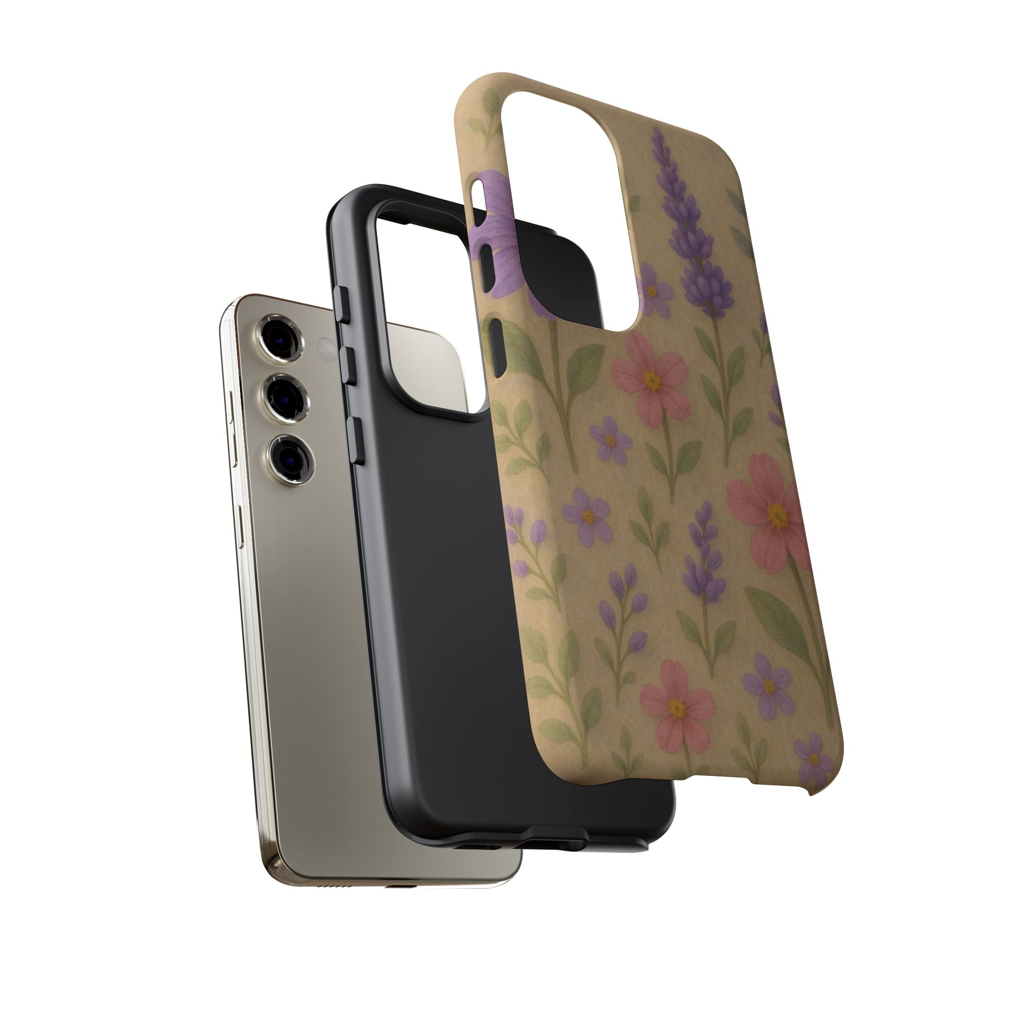 3D Illusion Wildflower Phone Case Cute Pastel Floral Design in Lavender, Pink, Mint Green – Aesthetic Protective Case for iPhone and  Android