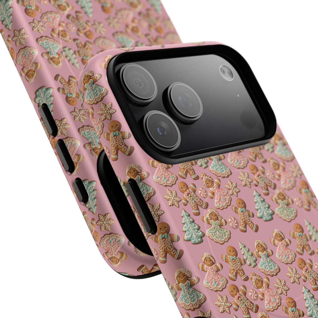 Phone Case — Pink Gingerbread Cookies Pattern Tough Magnetic Case
