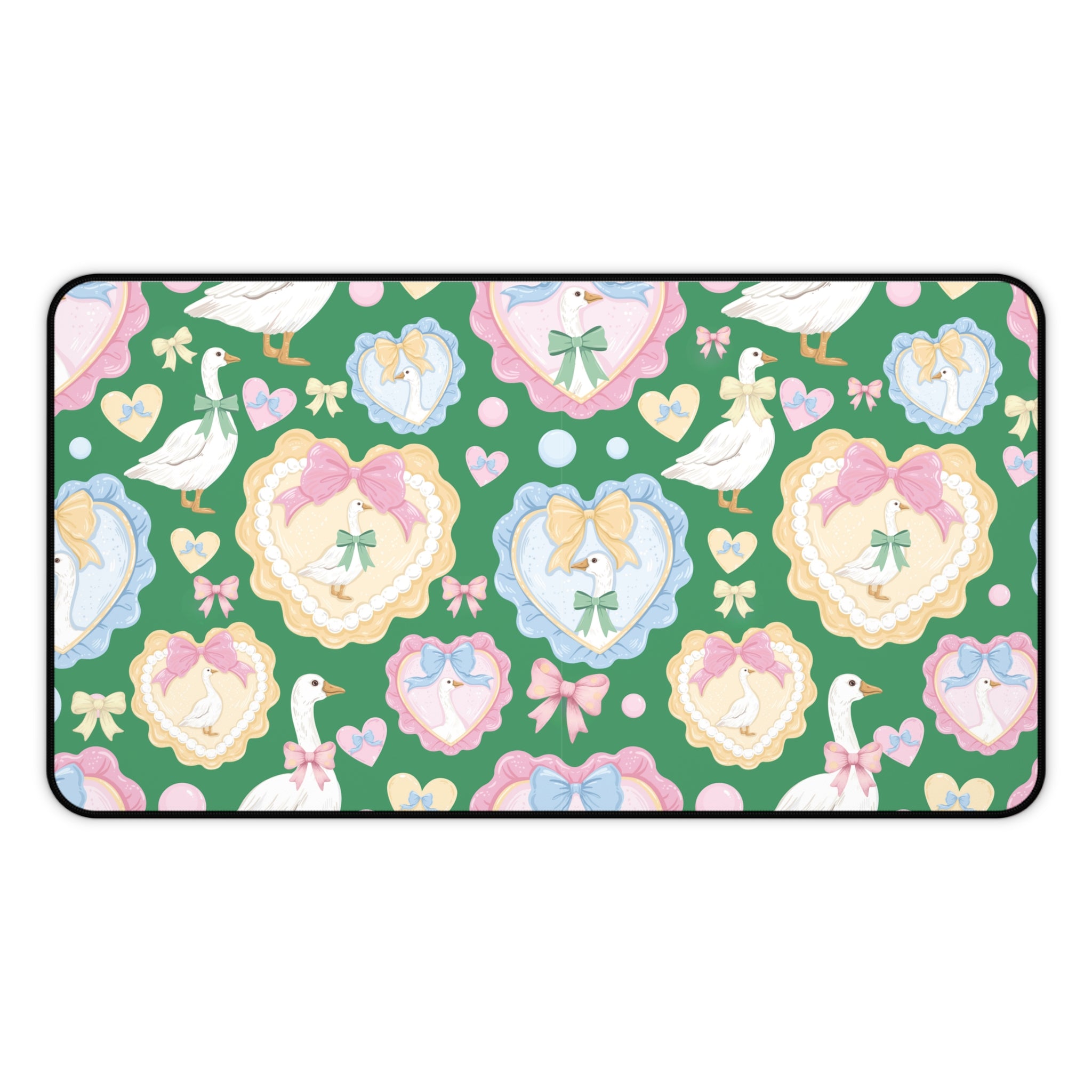 Silly Goose Green Desk Mat with Pastel Bows & Hearts Cozy & Stylish Desk Protector Desk Pad