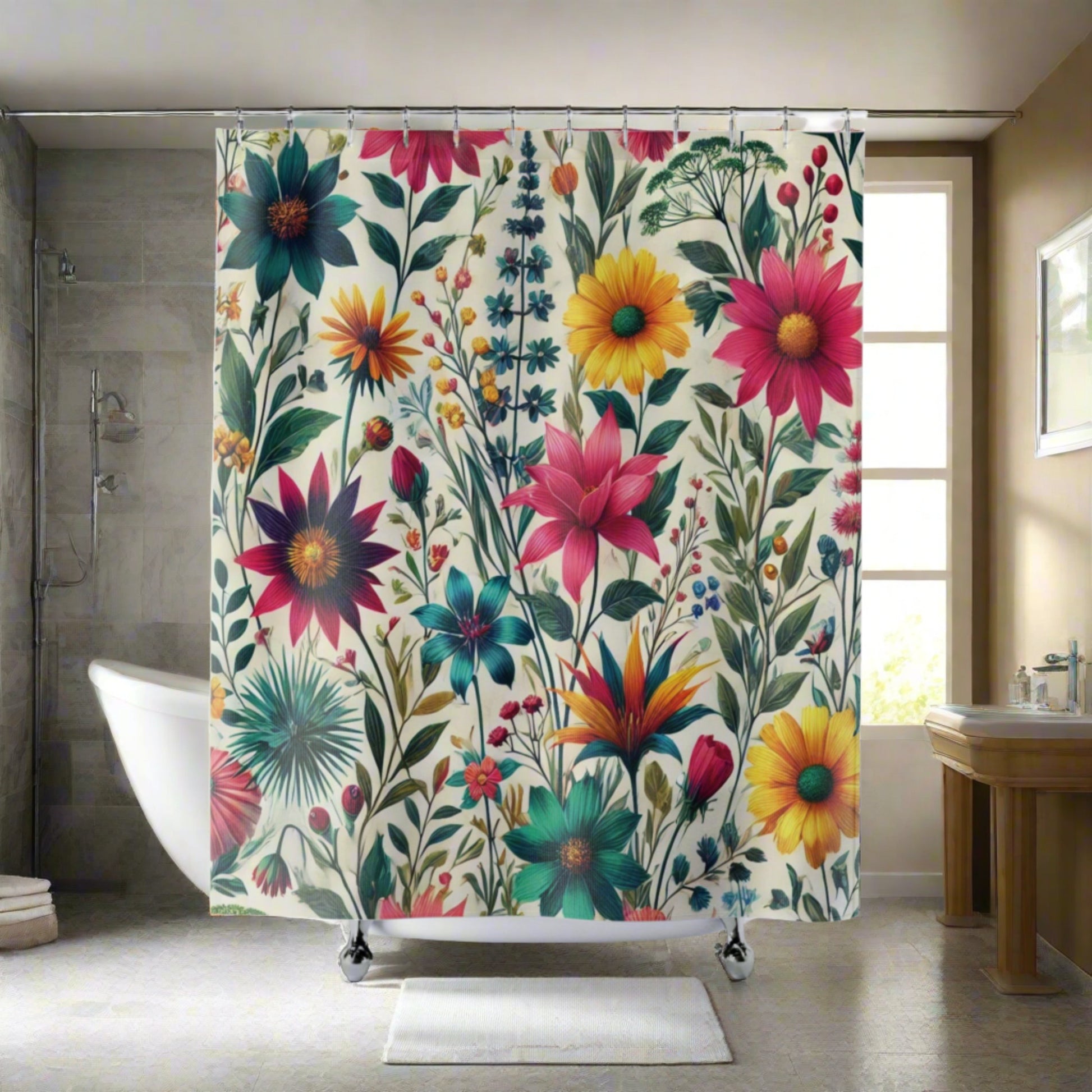 New House Wildflowers Boho Chic Botanical Shower Curtain 71x74 Inches Nature-Inspired Bathroom Housewarming New House Gift Newlywed Wedding Gift - MRSBYVALLE