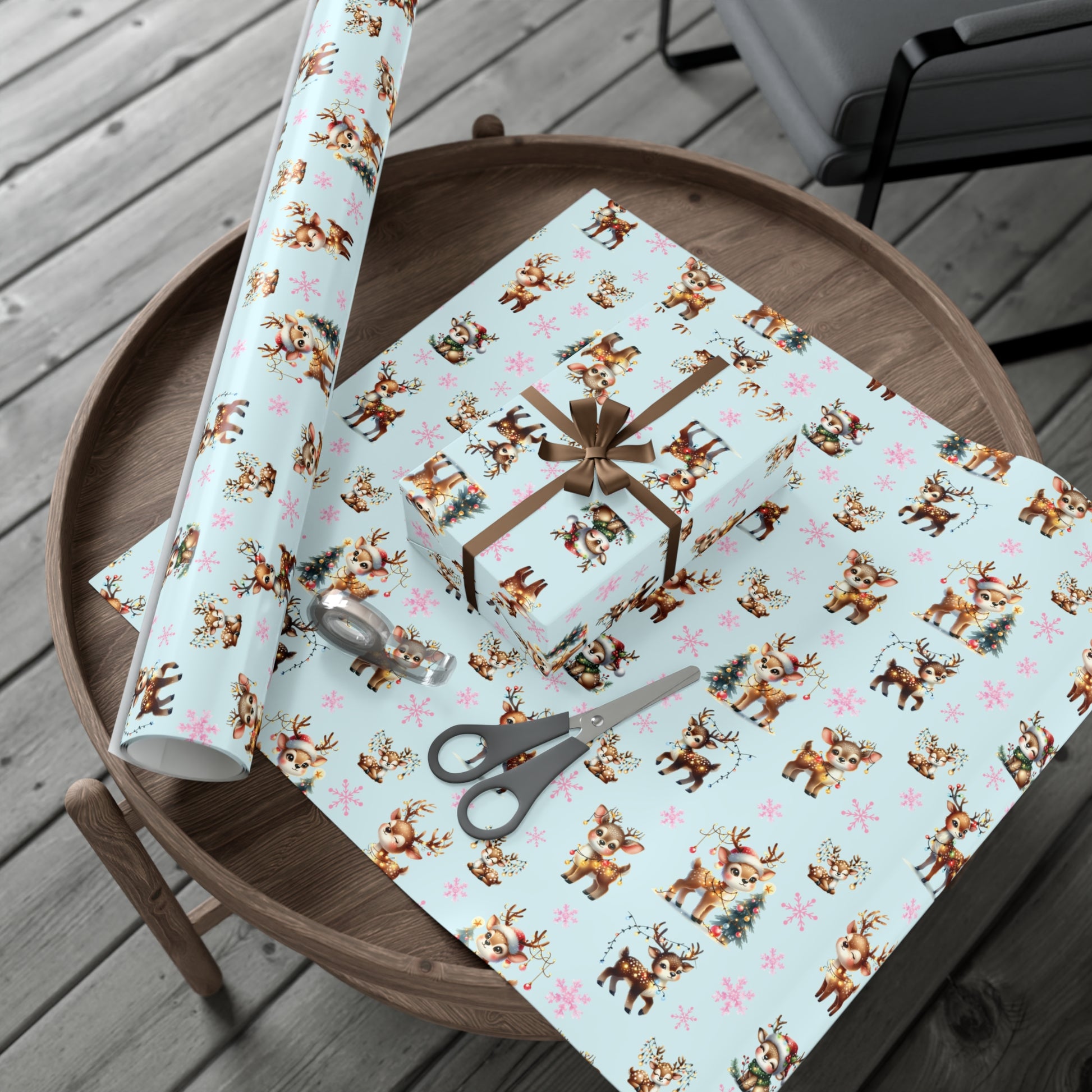 Watercolor Reindeer Christmas Wrapping Paper Elegant Holiday Gift Wrap Featuring Whimsical Deer Design | Perfect for Festive Presents, Available in Multiple Sizes for Every Gift - MRSBYVALLE