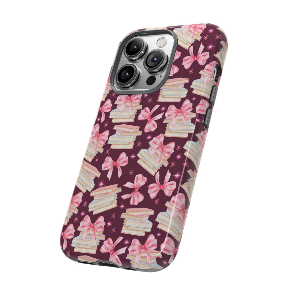 Coquette Pink Bows & Books Phone Case for iPhone 17 and Samsung, Pixel | Stylish Protective Cover Gift for Her Perfect for Floral Lover