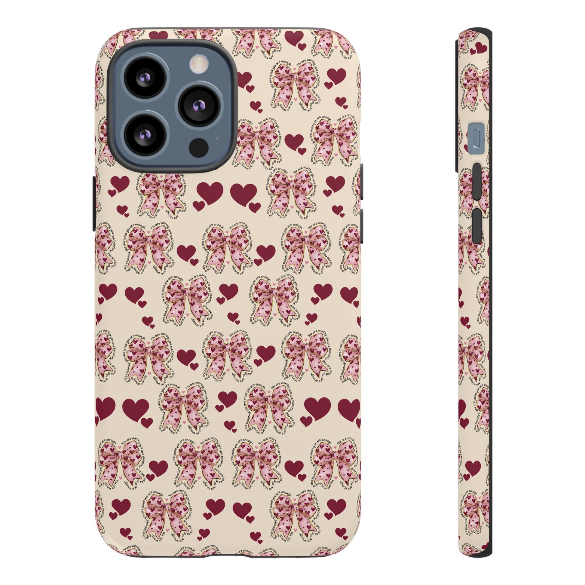 Charming Hearts & Pink Bows Phone Case Stylish & Durable Protection for Your Device | Scratch-Resistant, Slim Fit, and Lightweight Design for Everyday Use for iPhone & Android | Fresh Nature-Inspired Design!