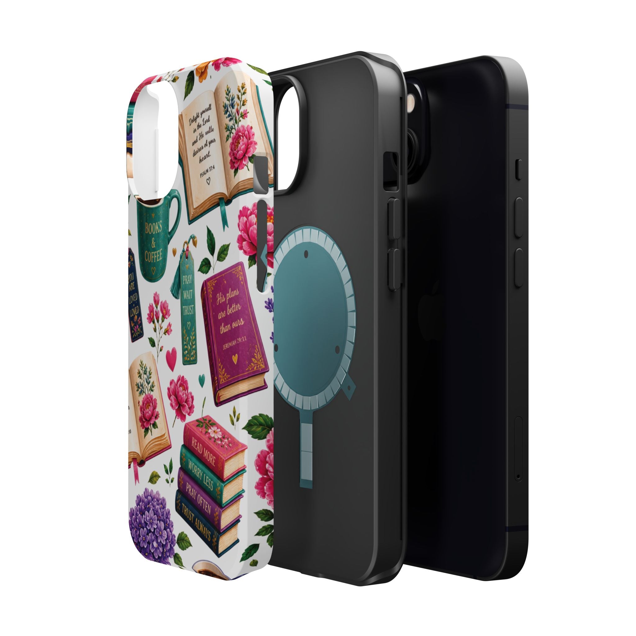 Christian Books & Coffee Phone Case — Magnetic Impact-Resistant Christian Gift