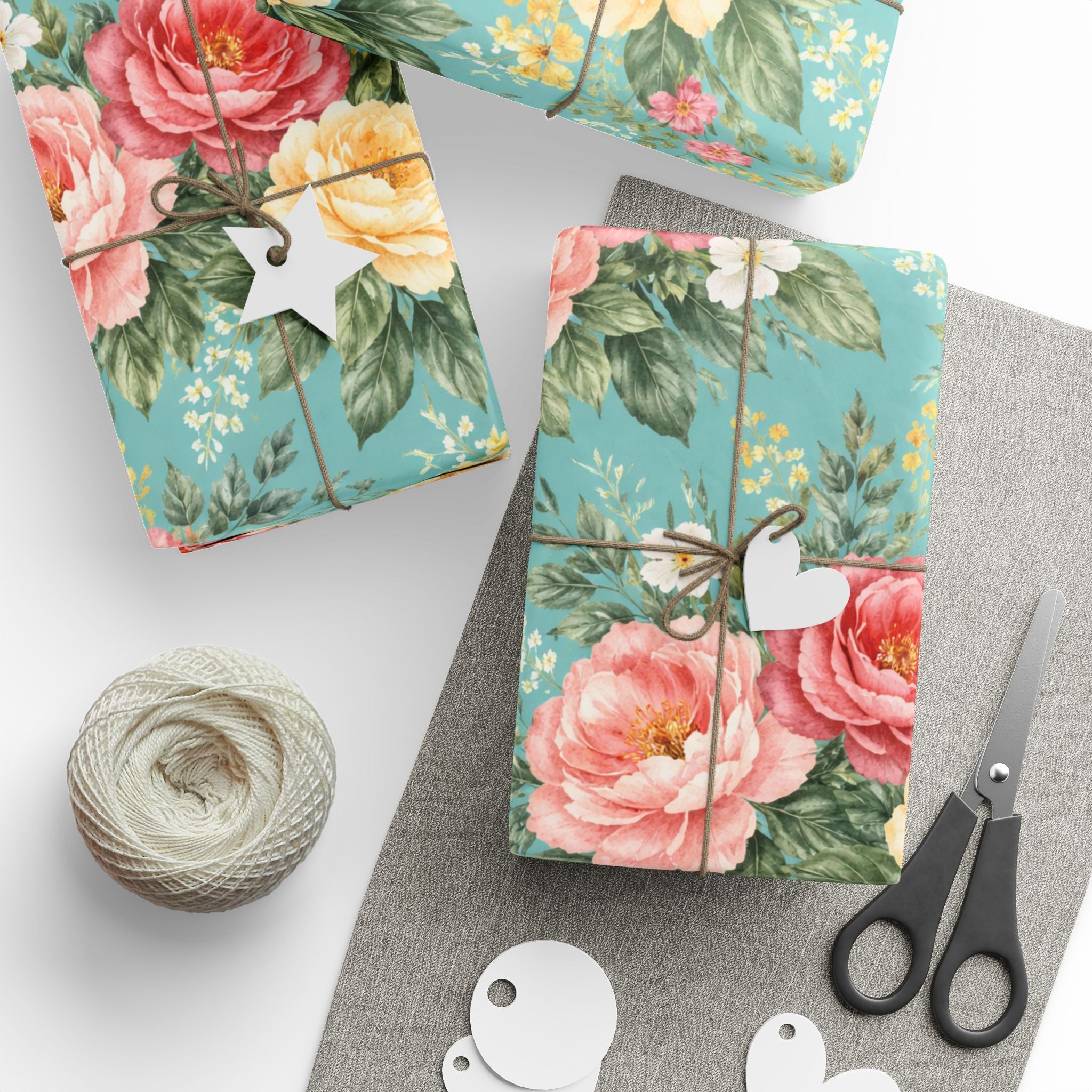 Turquoise Botanical Wrapping Paper — Signature Floral Gift Wrap for Weddings & Birthdays