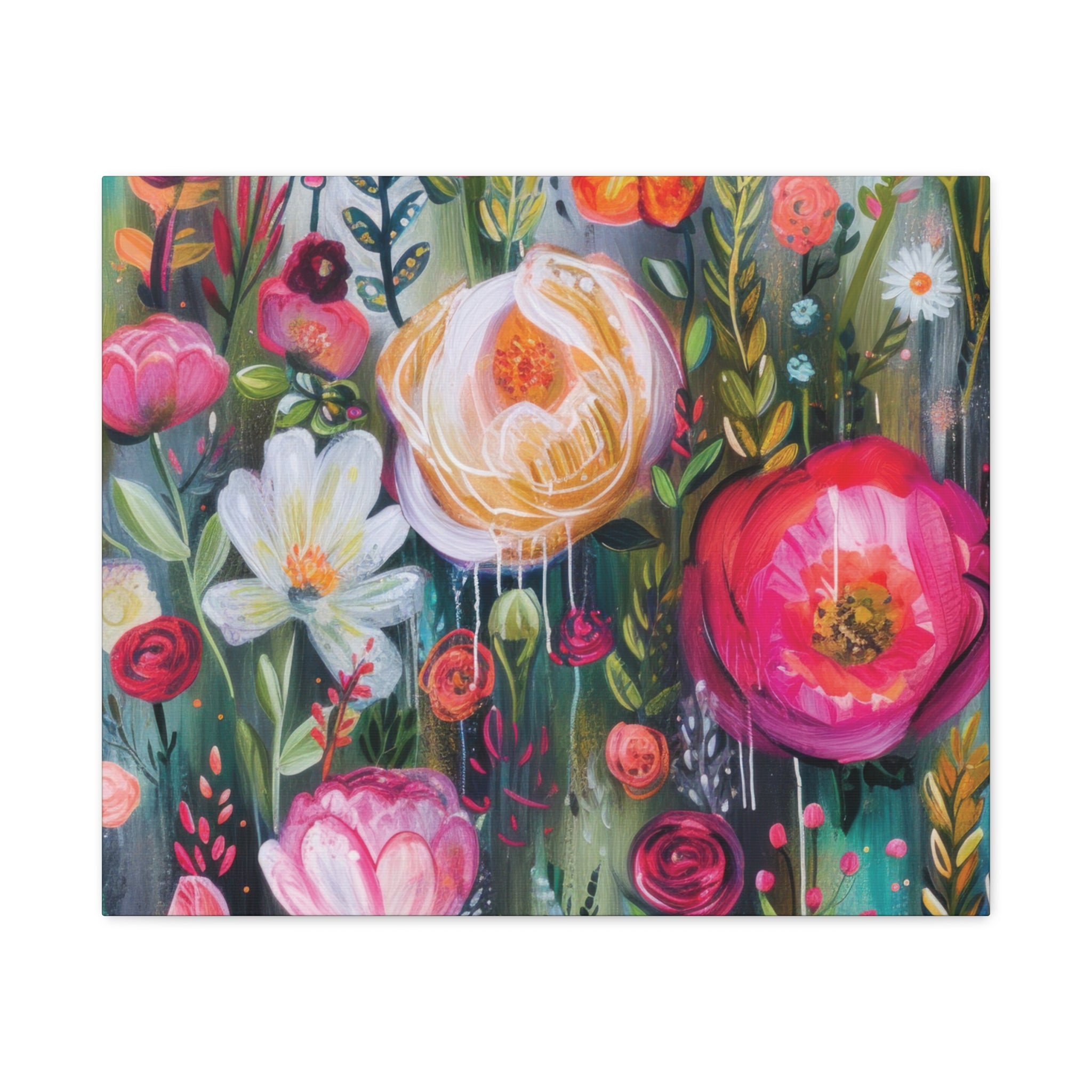 Watercolor Boho Floral Wall Art Matte Canvas Stretched, Vibrant Botanical Design, Perfect for Living Room, Bedroom, or Office Decor, Adds a Stylish Touch to Any Space - MRSBYVALLE