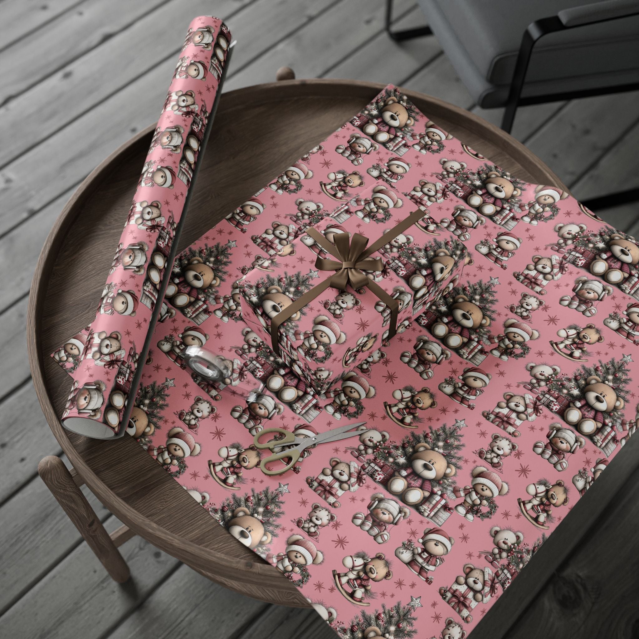 Whimsical Pink Teddy Bear Wrapping Paper Cute Holiday Gift Wrap for Sweet  Cozy Presents