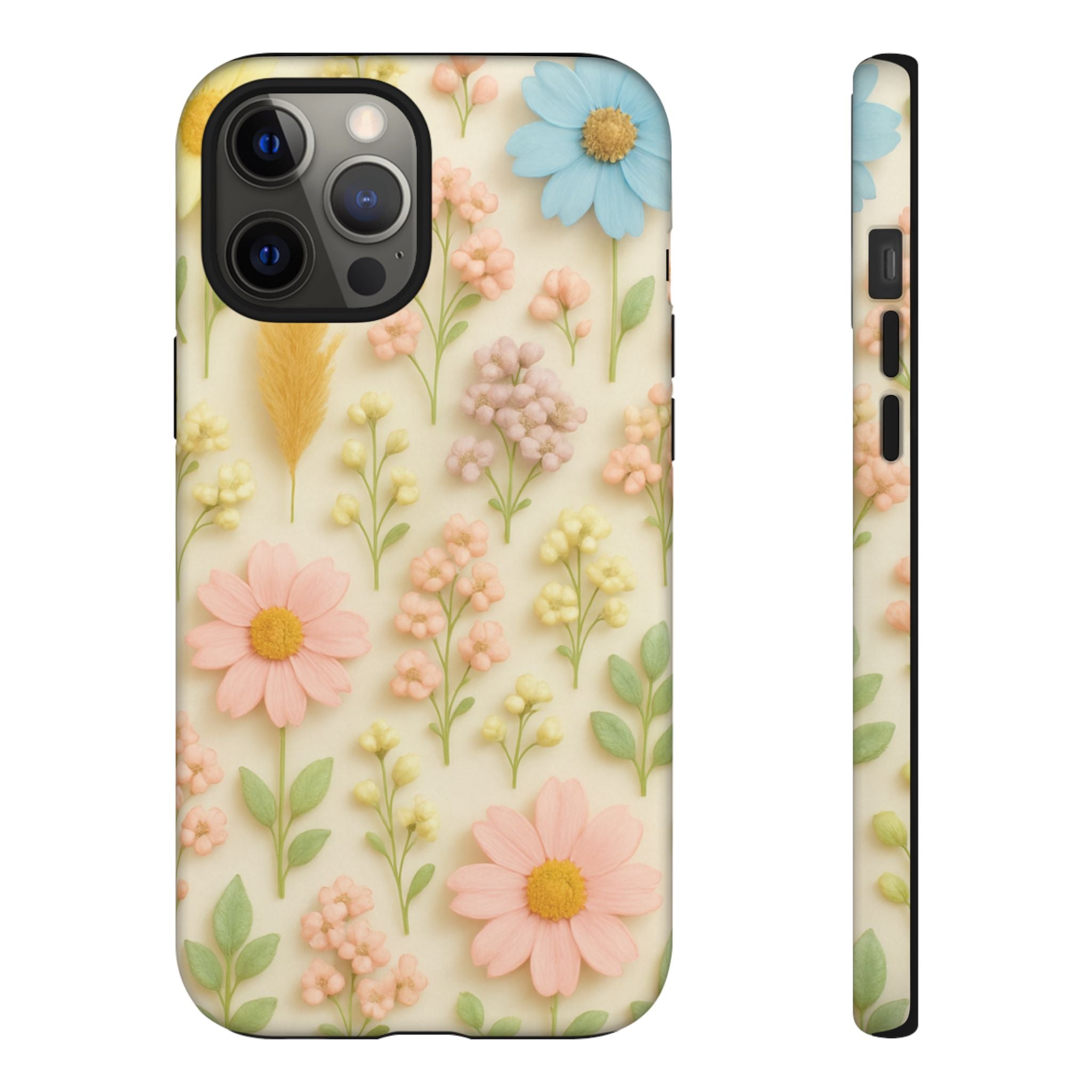 Pastel Dried Flowers Illusion Phone Case 3D Realistic Pressed Floral Design, Bright Botanical Aesthetic, Soft Nature-Inspired CoveriPhone & Galaxy