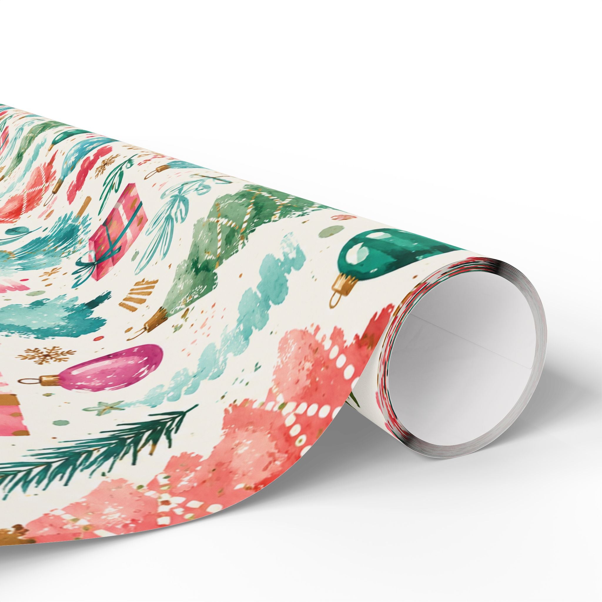 Festive Watercolor Christmas Wrapping Paper — Trees, Ornaments & Gifts Pattern