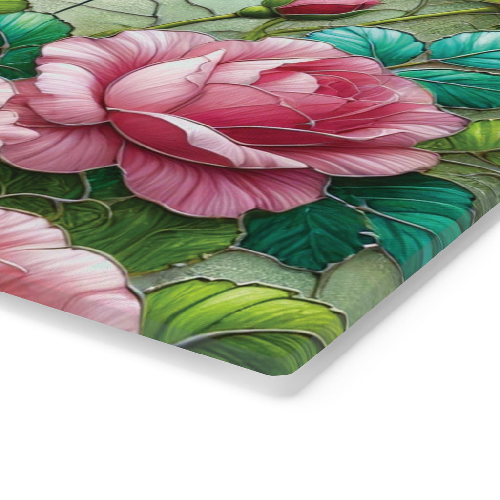 Elegant Stained Glass Cutting Board with Roses Durable Tempered Glass, Decorative Functional Kitchen Accessory, Perfect for Chopping, Serving, & Gifting | Rose Design New House Gift - MRSBYVALLE