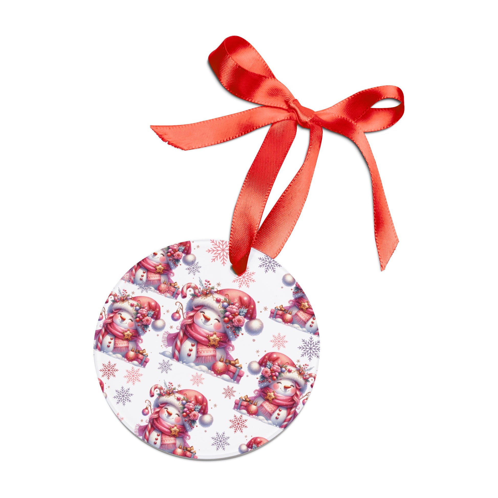 Pink Christmas Snow People Acrylic Ornament with Ribbon Perfect Holiday Decoration and Gift Durable Holiday Keepsake | Charming Winter Design | Ideal for Tree Trimming and Gift Giving - MRSBYVALLE