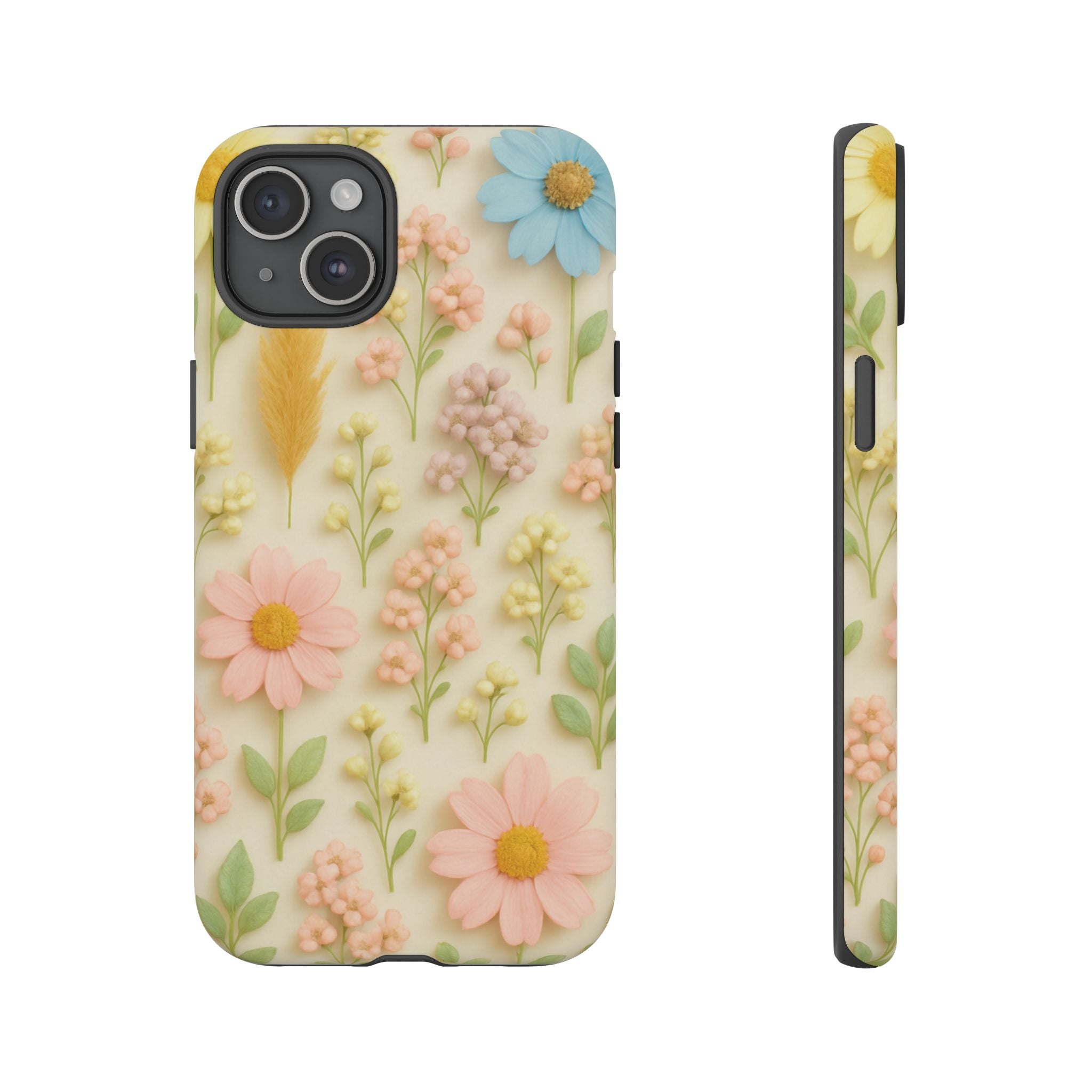 Pastel Dried Flowers Illusion Phone Case 3D Realistic Pressed Floral Design, Bright Botanical Aesthetic, Soft Nature-Inspired CoveriPhone & Galaxy