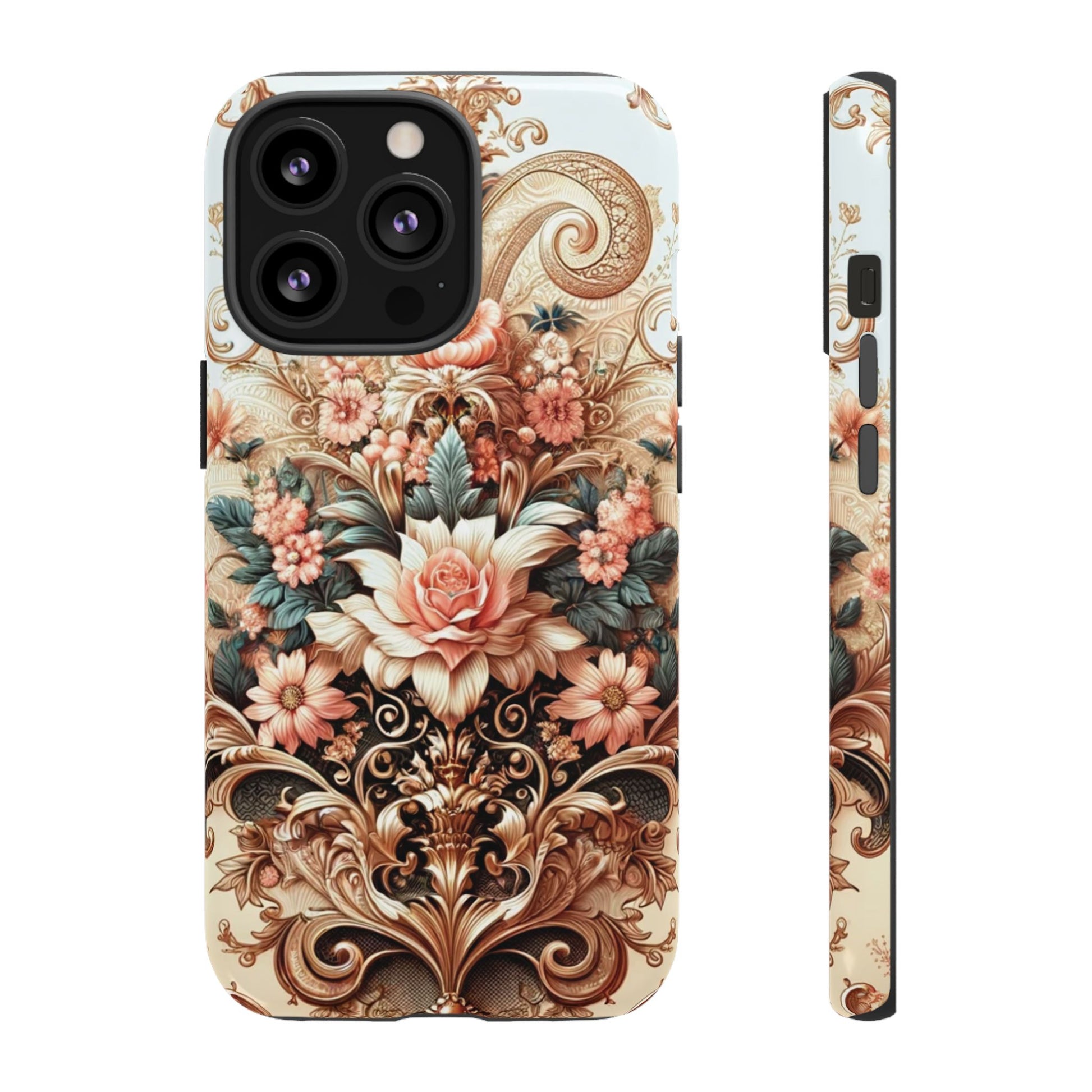 Gold Design Luxury Phone Tough Case Floral Elegant Durable Stylish for Modern Devices iPhone 17, 16, 15, Samsung iPhone Samsung Accessory Gift for Her