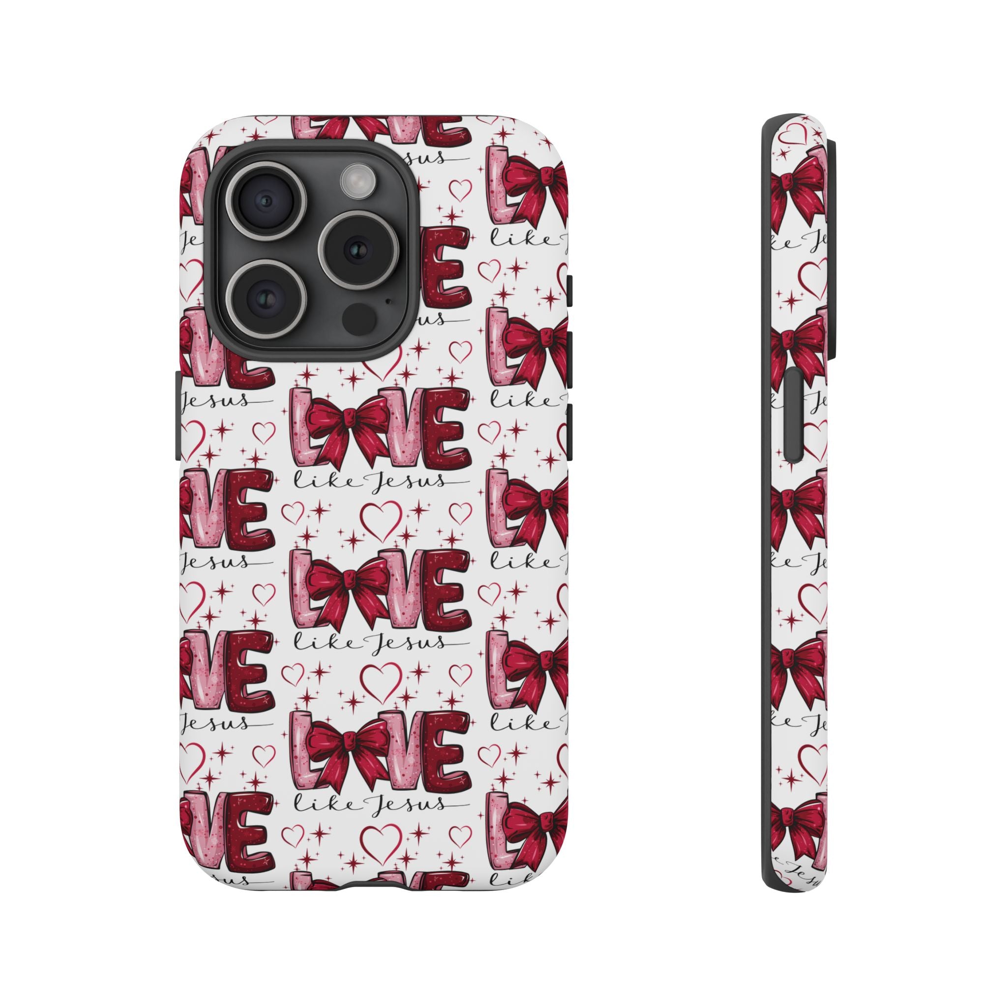 Love Like Jesus Red Bows and Hearts—Tough, Faithful Phone Cases & Religious iPhone Accessories: Protect Your Device & Show Your Faith