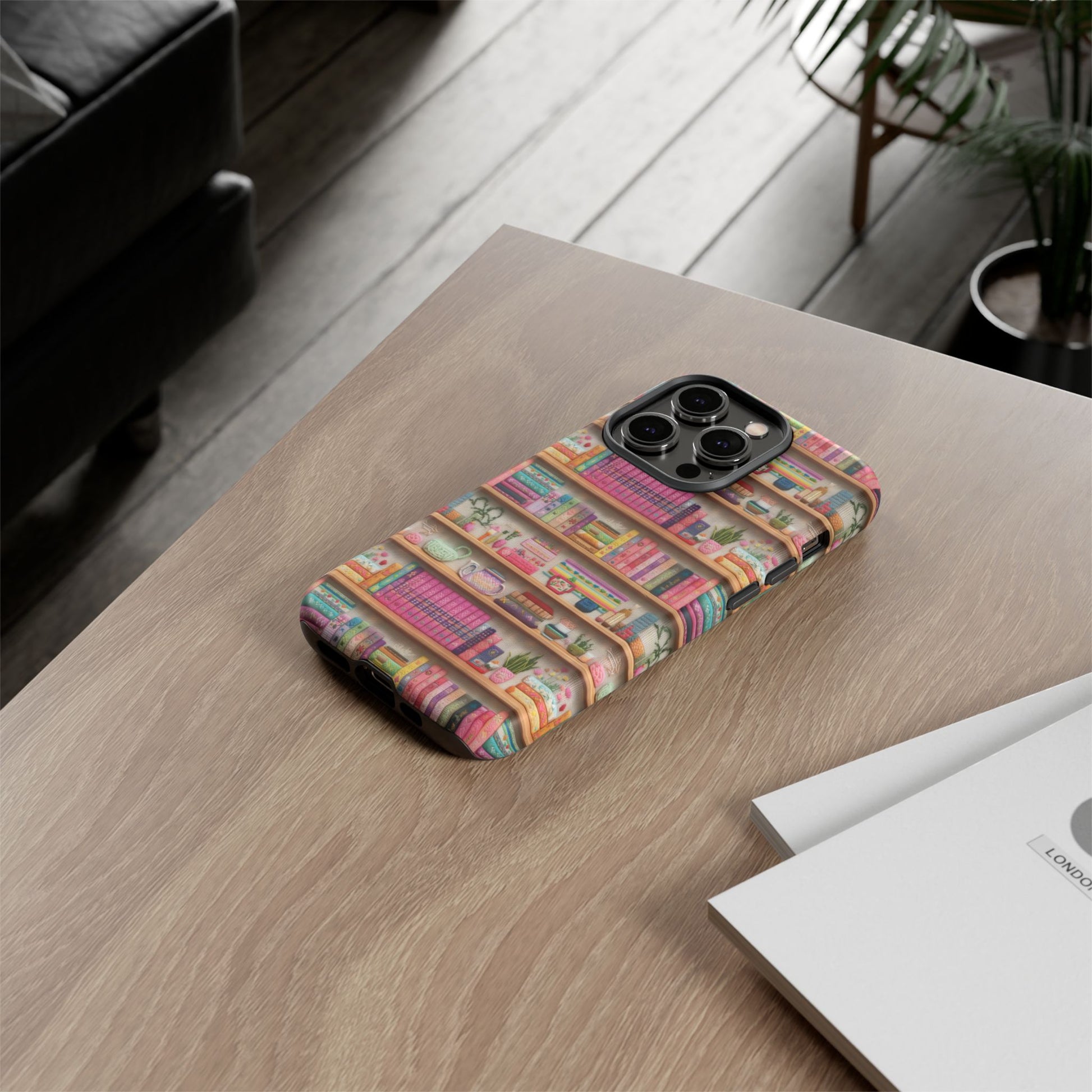 Whimsical 3D Embroidery Illusion Books on Pastel Shelves Phone Case for iPhone, Samsung & Pixel: Unique Accessory for Literary Enthusiasts Gift for Her Perfect for Floral Lover