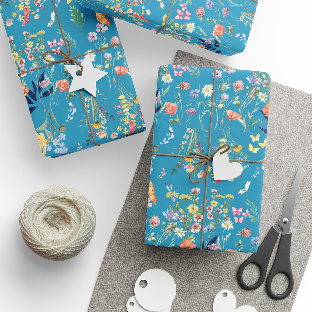 Turquoise Wildflowers Wrapping Paper Wedding, Birthdays