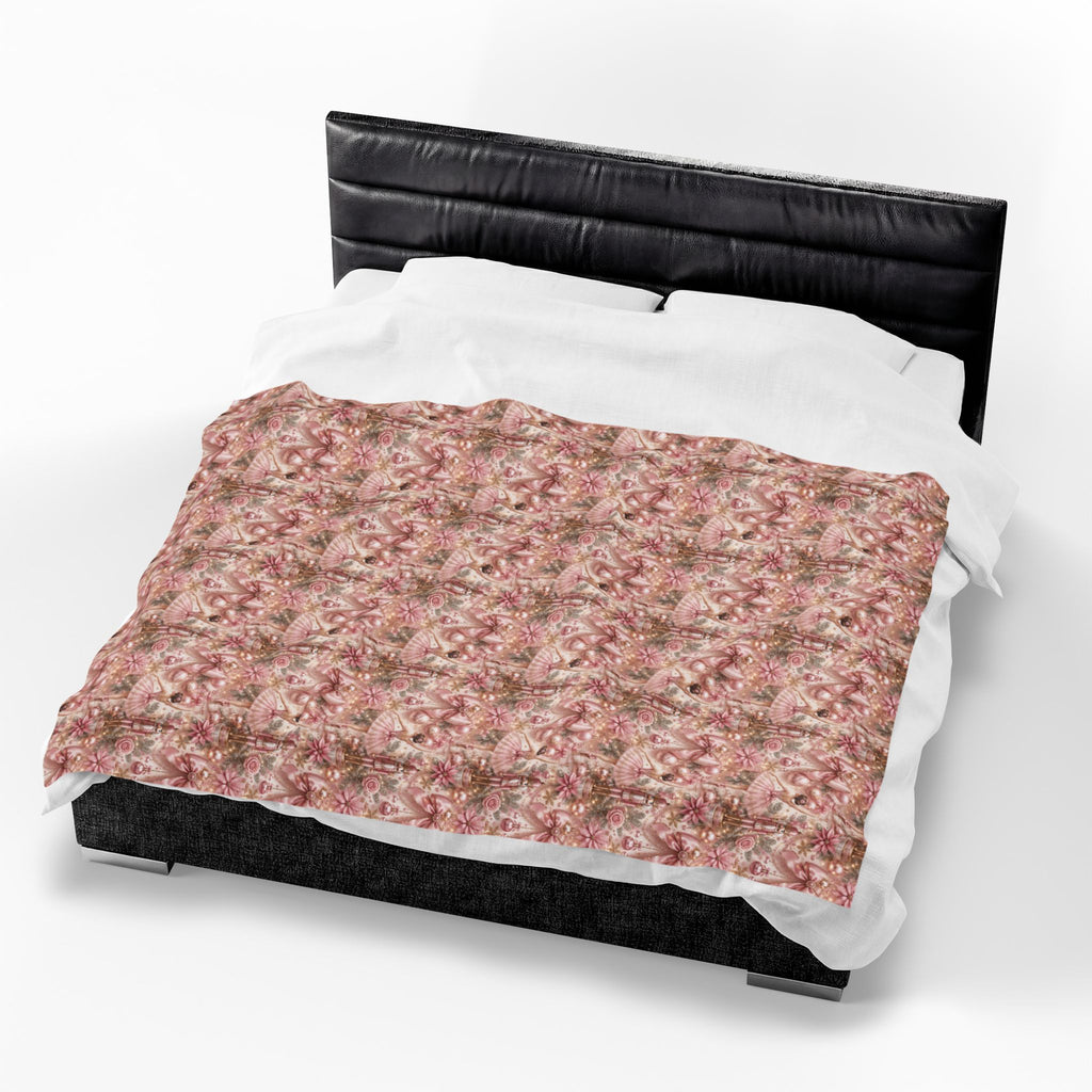 Velveteen Plush Blanket - Pink Ballerina and Nutcracker Bows Christmas