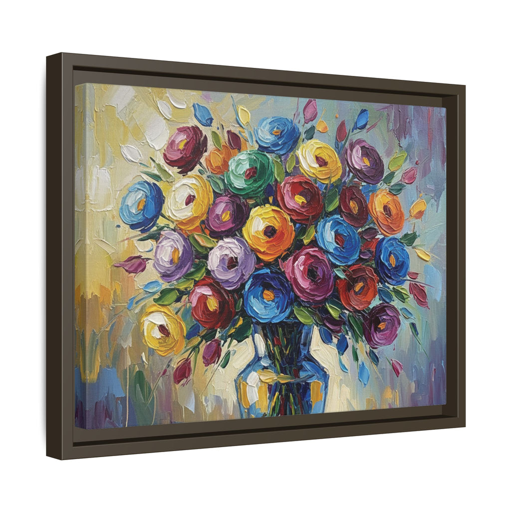 Impression sur toile bouquet floral aquarelle - Tableau mural encadré mat - Illusion de peinture à l'huile vibrante