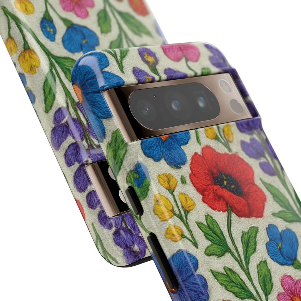 Bright 3D Illusion Wildflower Phone Case Cute Floral Design in Red, Pink, Blue – Aesthetic Protective Case for iPhone and  Android