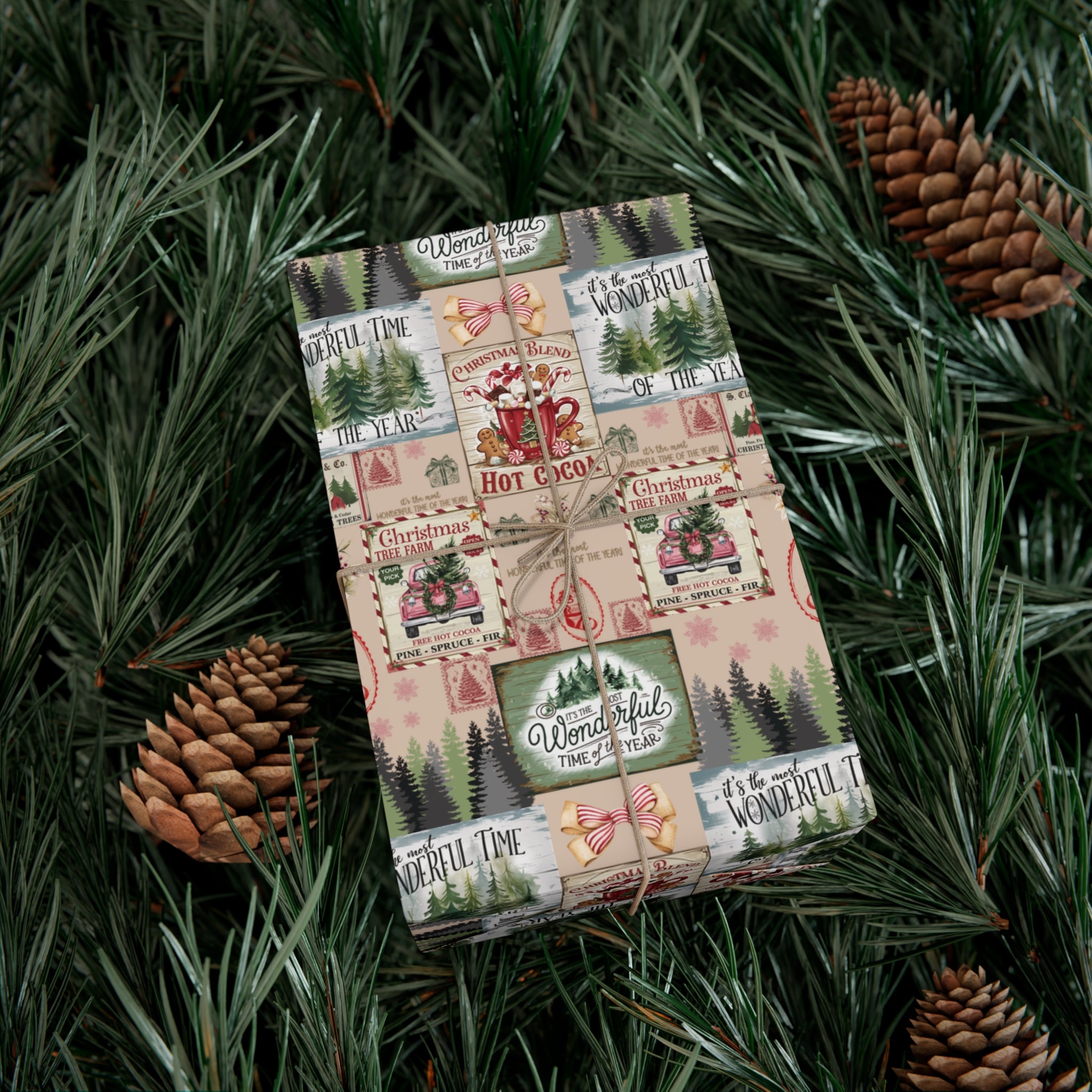 Christmas Wrapping Paper with Vintage Stamps Design  Perfect for Unique Holiday Gift Wrapping Premium Quality Gift Wrap for Luxurious Presentation - MRSBYVALLE