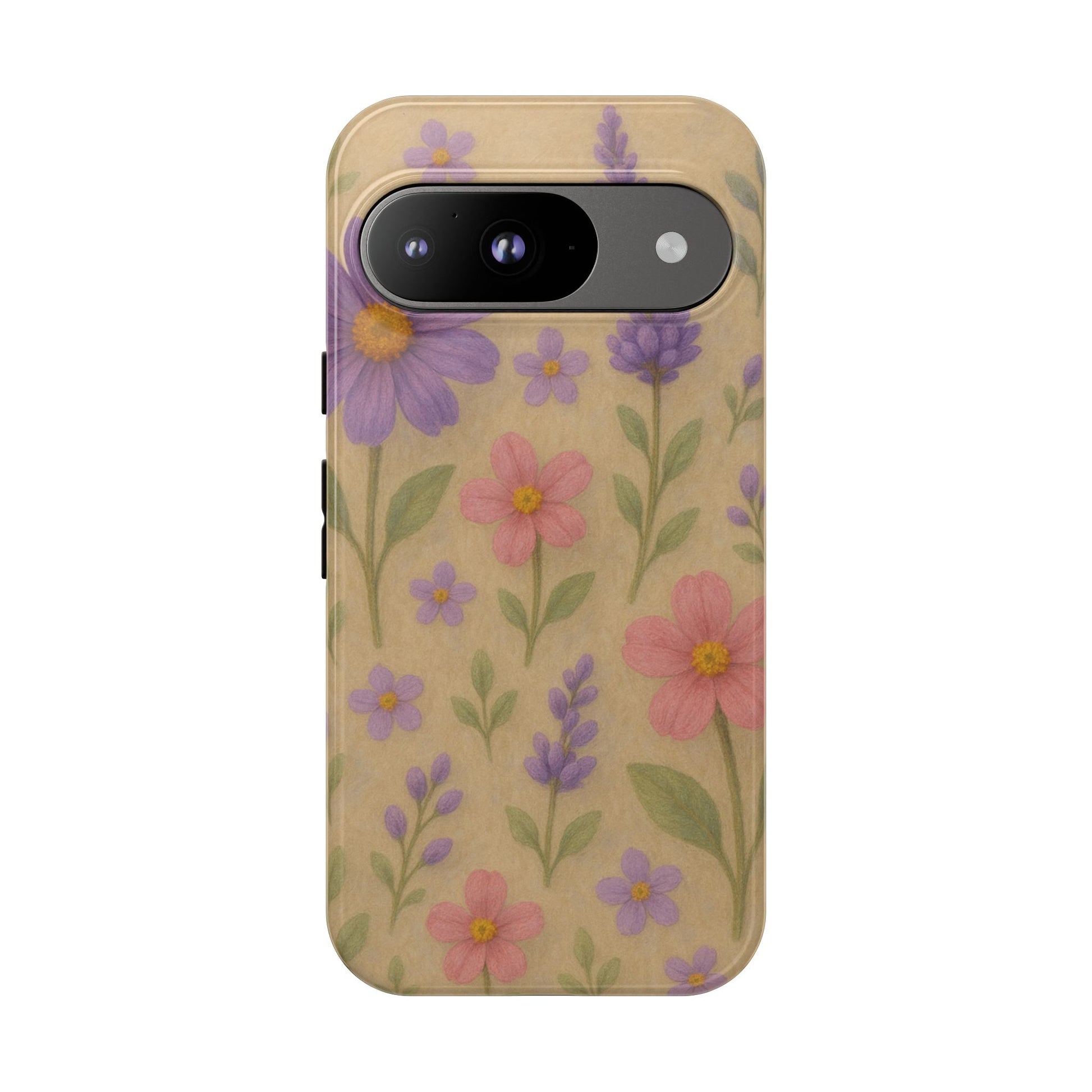 3D Illusion Wildflower Phone Case Cute Pastel Floral Design in Lavender, Pink, Mint Green – Aesthetic Protective Case for iPhone and  Android