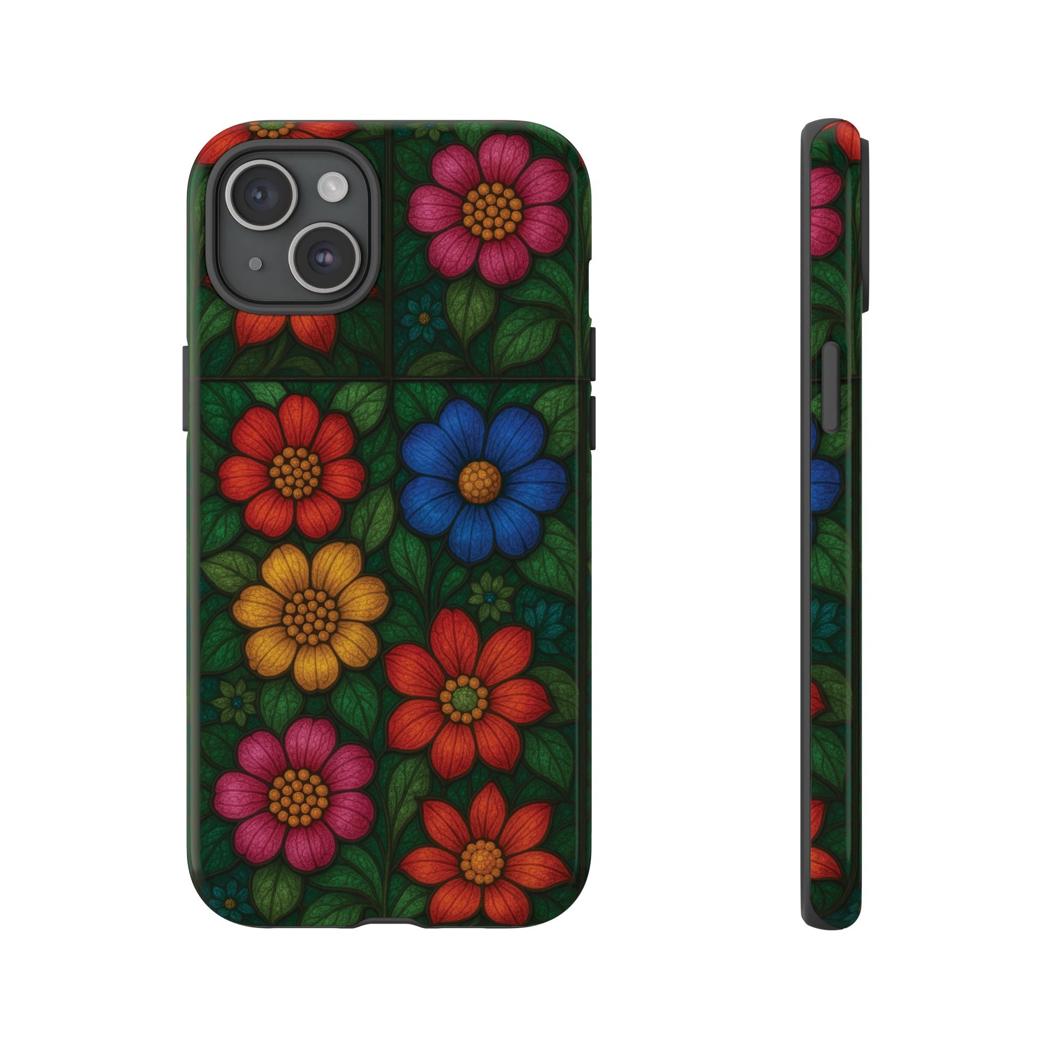 Bright Floral Stained Glass Illusion Phone Case Colorful Abstract Art, Aesthetic Protective Cover for iPhone, Samsung & Google, Unique Gift Idea Mom