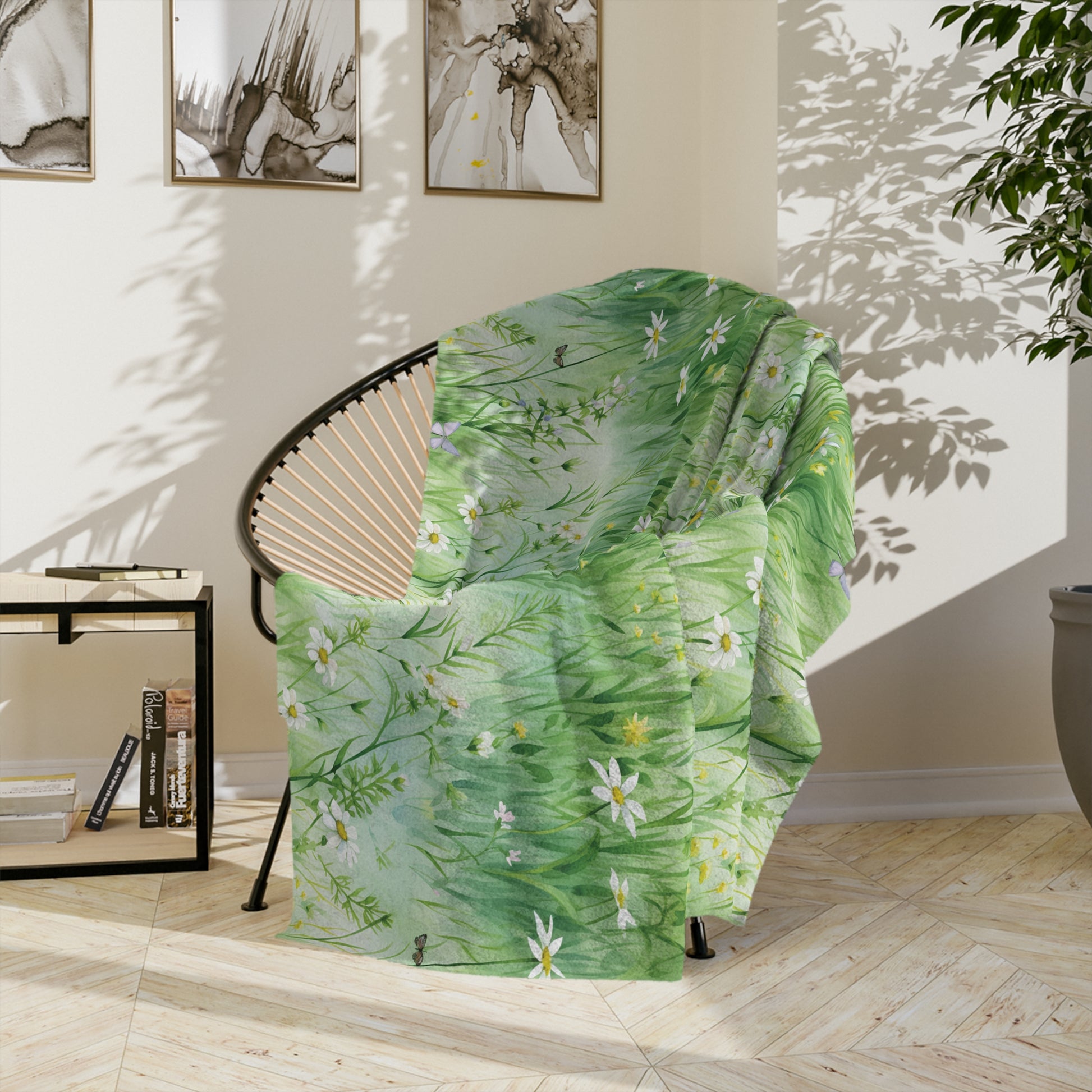 Watercolor Art Grassing Daisy with Light Green Perfect for Home Decor, Wall Art, and Gifts |Throw Ultra-Soft Minky Blanket Cozy Comfort Blanket for Elegant Home Decor Comfort Blanket, Perfect for Snuggling, Cozy All-Season Warmth, Housewarming Gift Throw - MRSBYVALLE