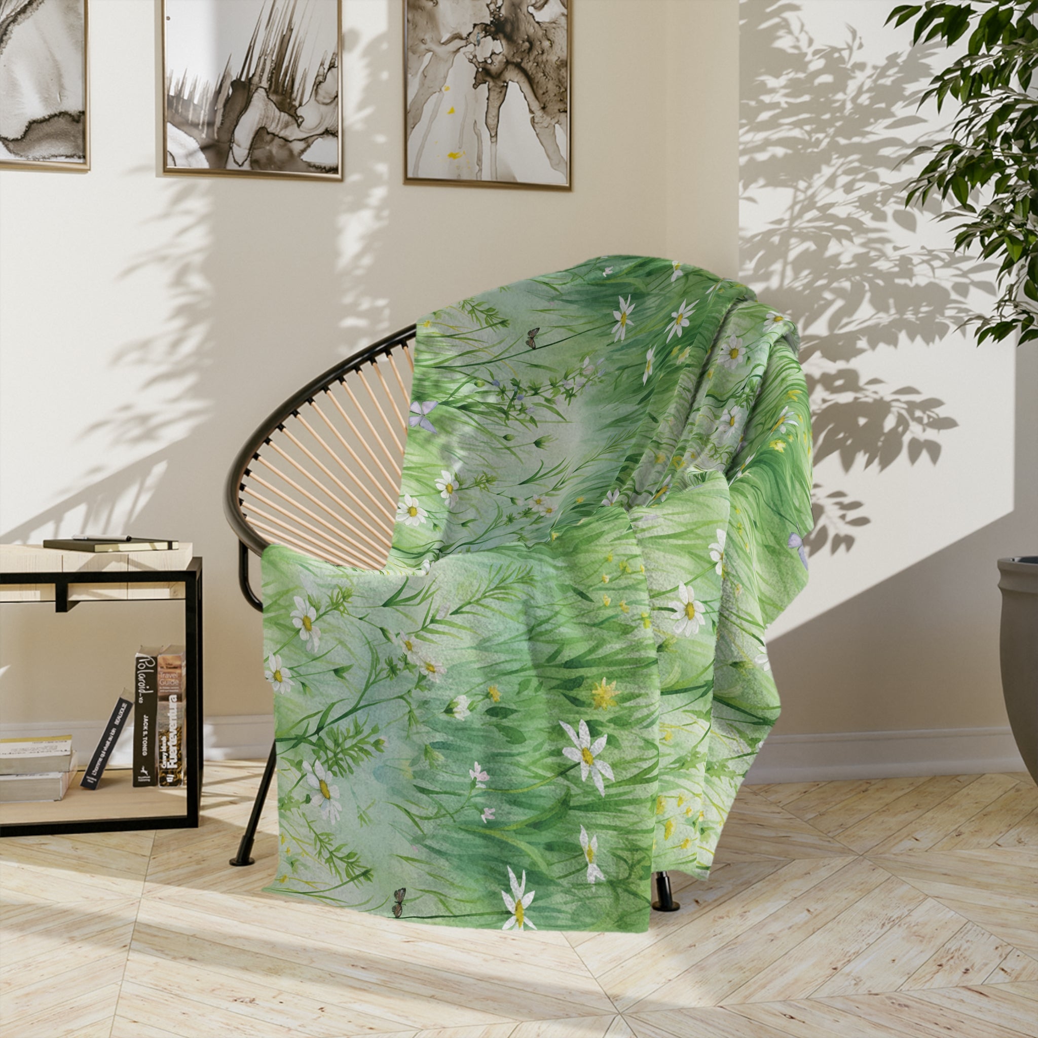 Watercolor Art Grassing Daisy with Light Green Perfect for Home Decor, Wall Art, and Gifts |Throw Ultra-Soft Minky Blanket Cozy Comfort Blanket for Elegant Home Decor Comfort Blanket, Perfect for Snuggling, Cozy All-Season Warmth, Housewarming Gift Throw - MRSBYVALLE