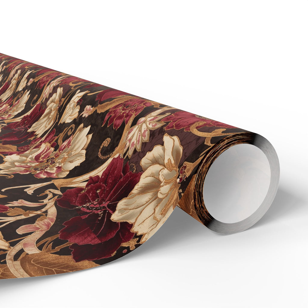 Floral Vintage Wrapping Paper - Burgundy & Gold Rose Wedding