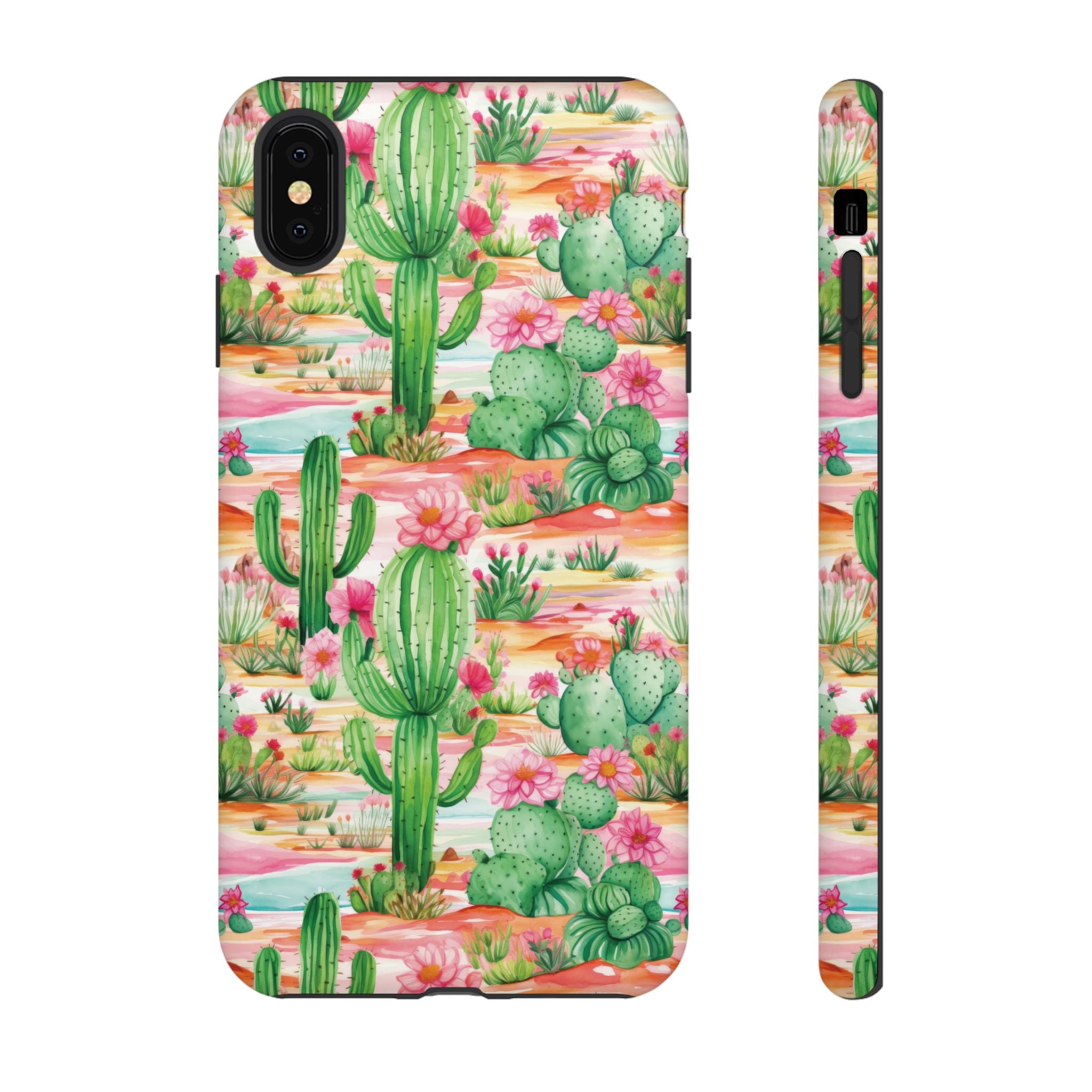 Pink and Mint Green Cactus Phone Case - Tough, Stylish Cover with Cactus Flowers | Durable Protection for iPhone & Android | Fresh Nature-Inspired Design!