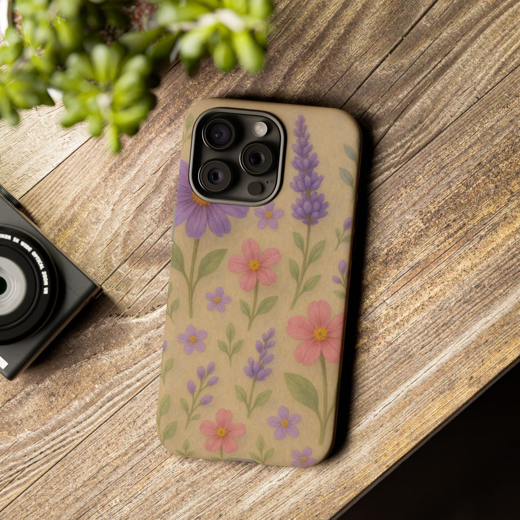3D Illusion Wildflower Phone Case Cute Pastel Floral Design in Lavender, Pink, Mint Green – Aesthetic Protective Case for iPhone and  Android
