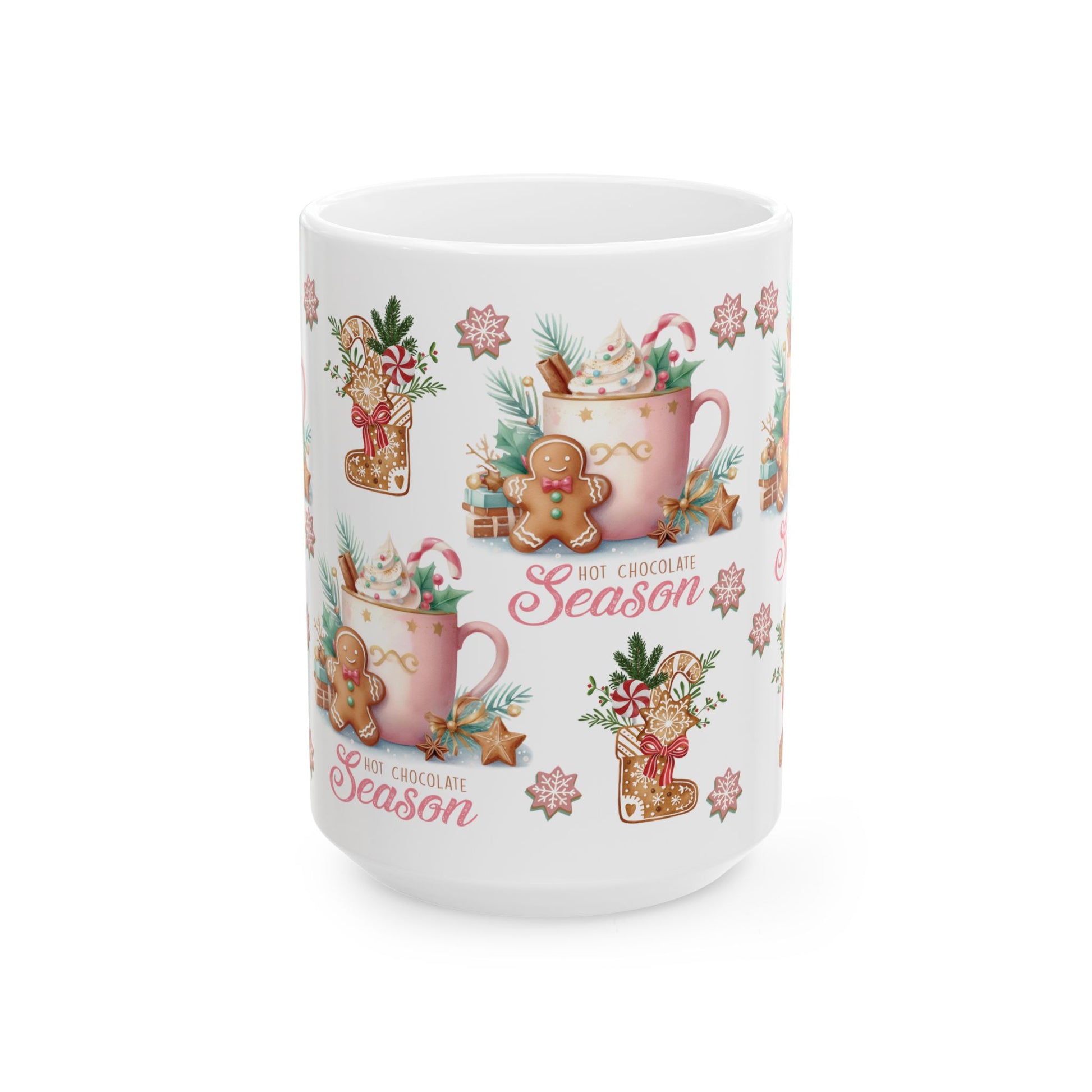 Charming Gingerbread with Hot Chocolate Season Pink Mug | Festive 11oz & 15oz Holiday Coffee Cups | Perfect Christmas Gift, Cozy Winter Drinks, and Seasonal  Mug for Tea, Cocoa, and More Unique Gift for Mom - MRSBYVALLE