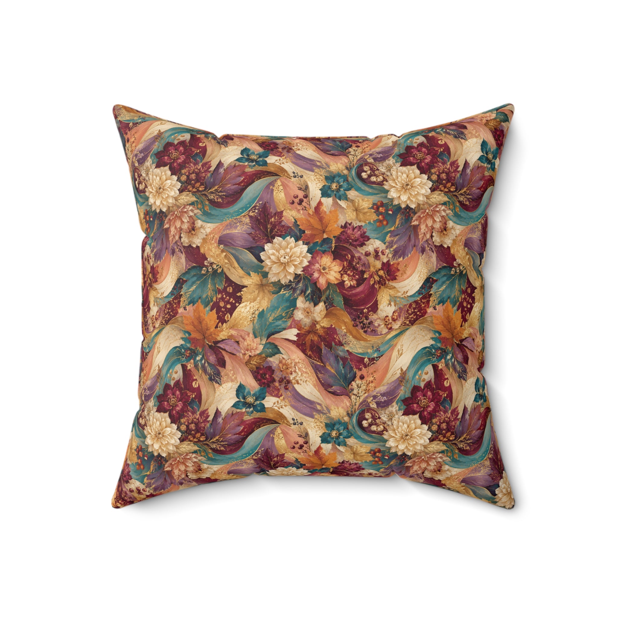 Bohemian Floral Throw Pillow Vintage Peony & Feather Pattern Office Pillow Decor