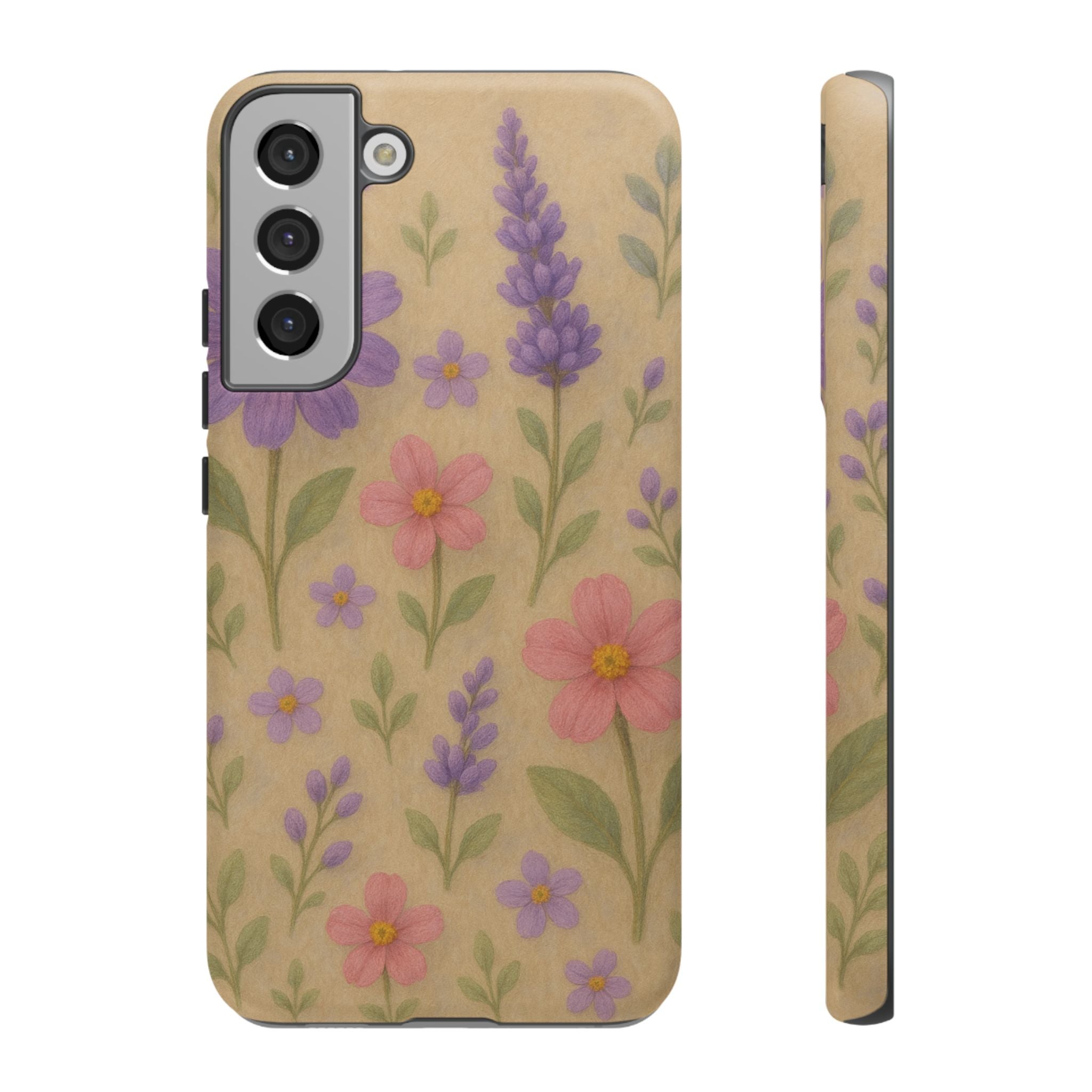 3D Illusion Wildflower Phone Case Cute Pastel Floral Design in Lavender, Pink, Mint Green – Aesthetic Protective Case for iPhone and  Android