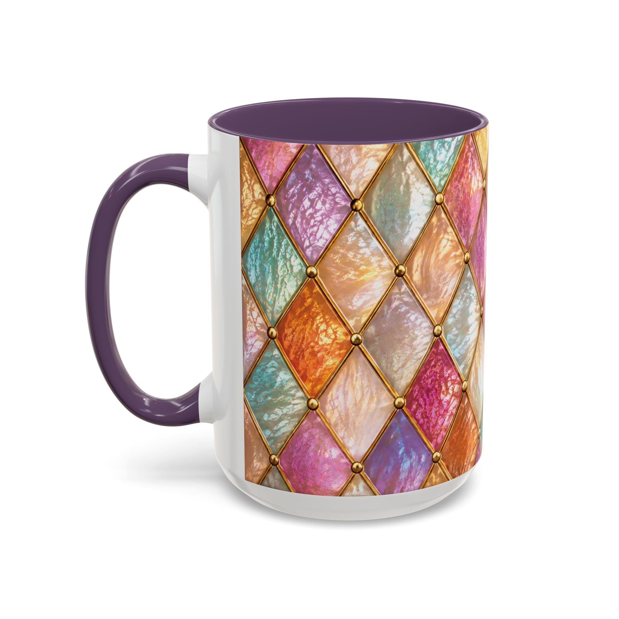 Colorful Jewel-Quilt Accent Coffee Mug — Vibrant Stained-Glass Pattern (11/15oz) Gift for her