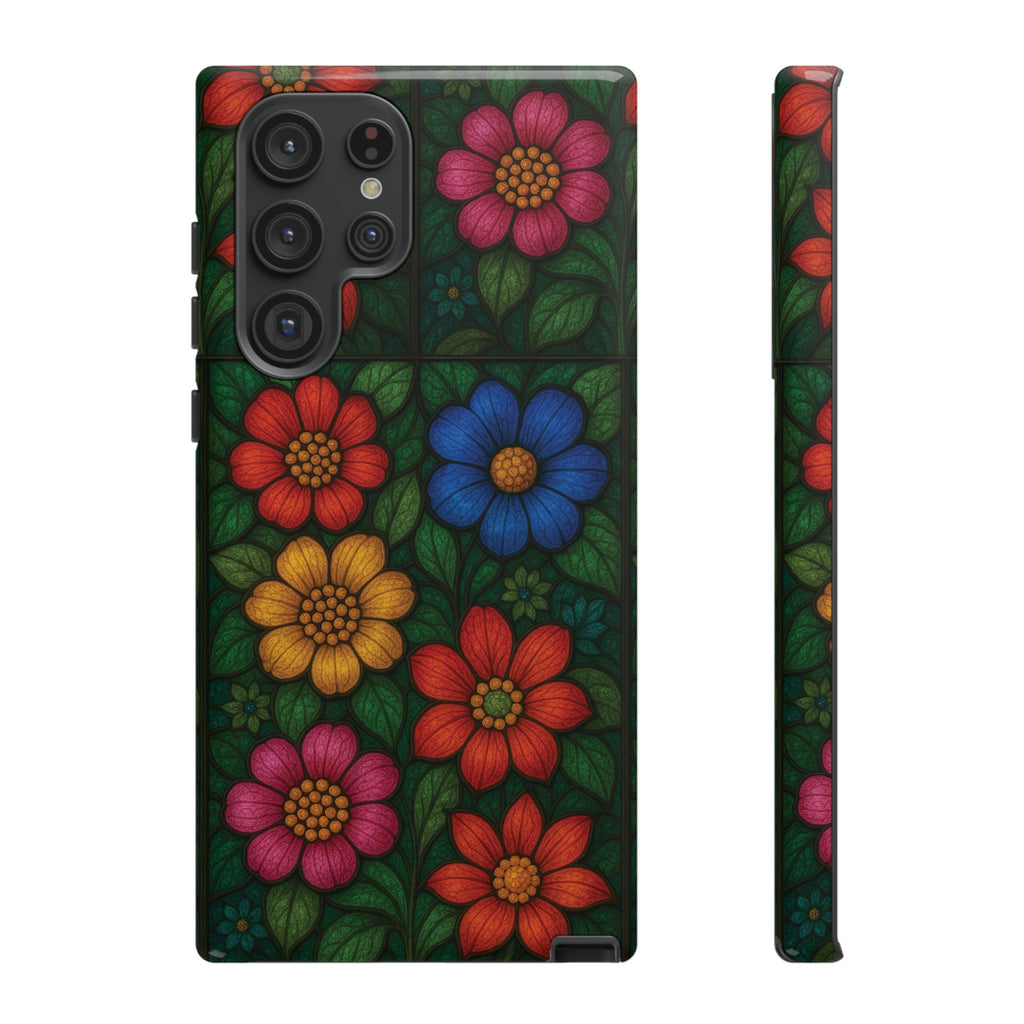 Coque de téléphone effet vitrail floral lumineux Art abstrait coloré, Étui de protection esthétique pour iPhone, Samsung et Google, Idée cadeau unique pour maman