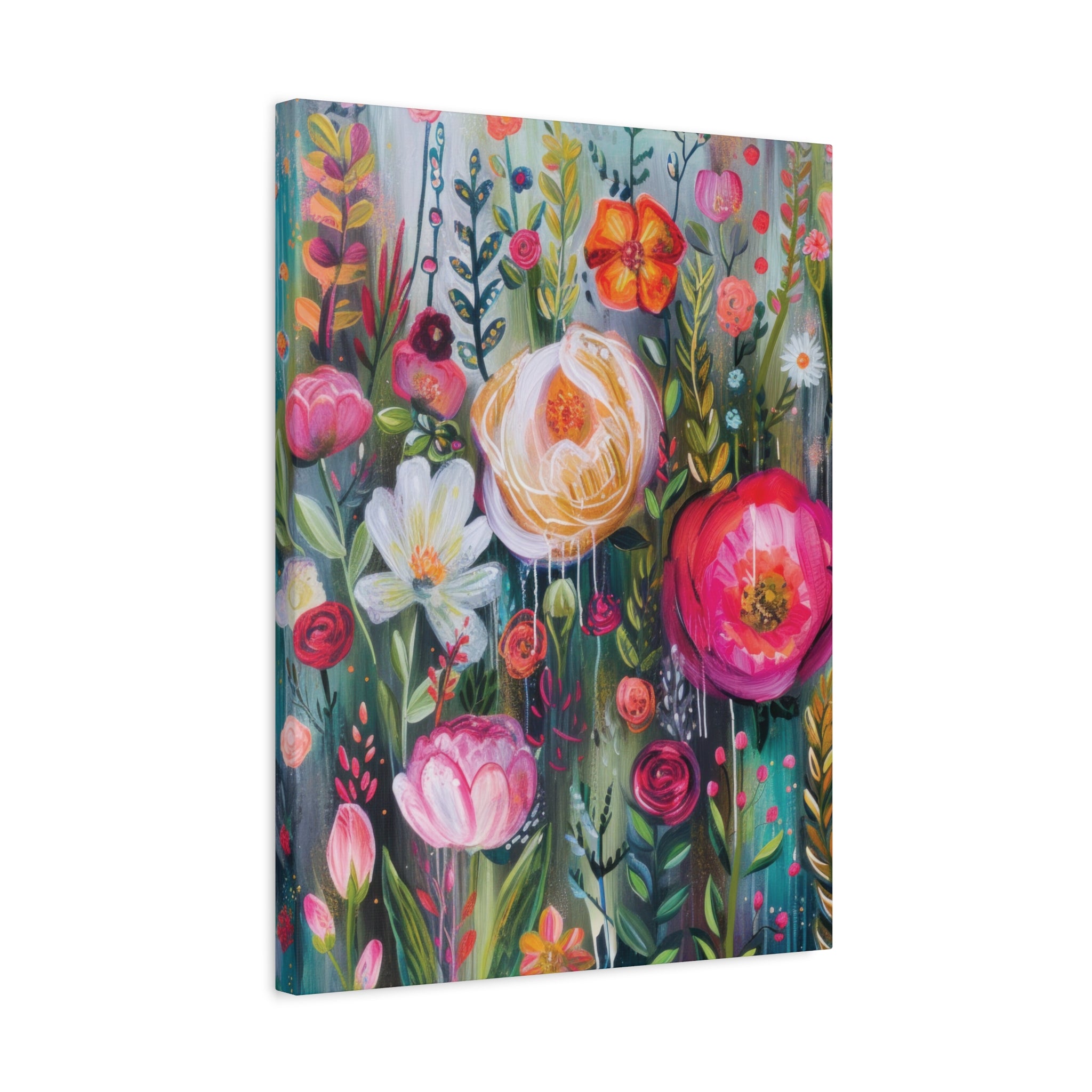 Watercolor Boho Floral Wall Art Matte Canvas Stretched, Vibrant Botanical Design, Perfect for Living Room, Bedroom, or Office Decor, Adds a Stylish Touch to Any Space - MRSBYVALLE
