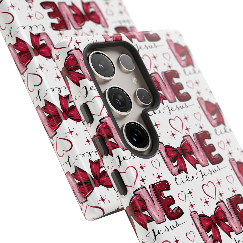 Love Like Jesus Red Bows and Hearts—Tough, Faithful Phone Cases & Religious iPhone Accessories: Protect Your Device & Show Your Faith