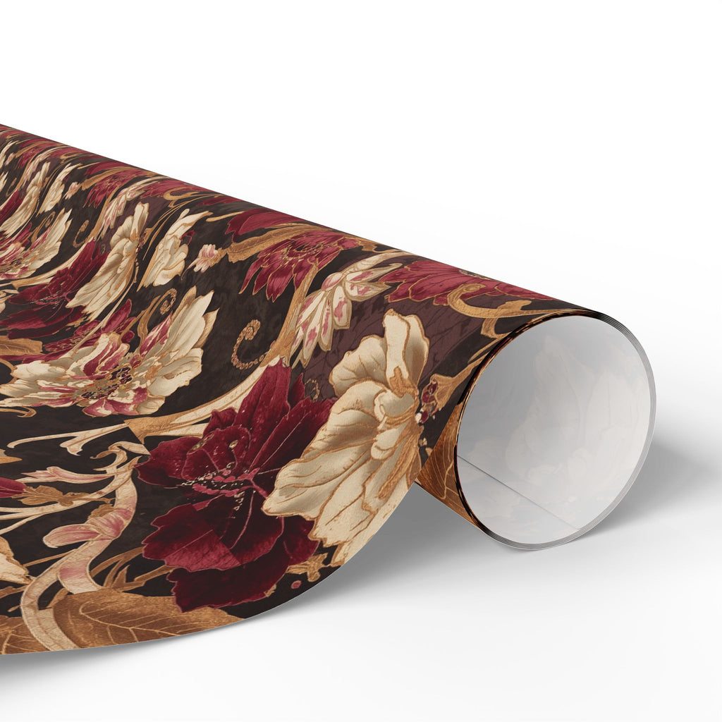 Floral Vintage Wrapping Paper - Burgundy & Gold Rose Wedding
